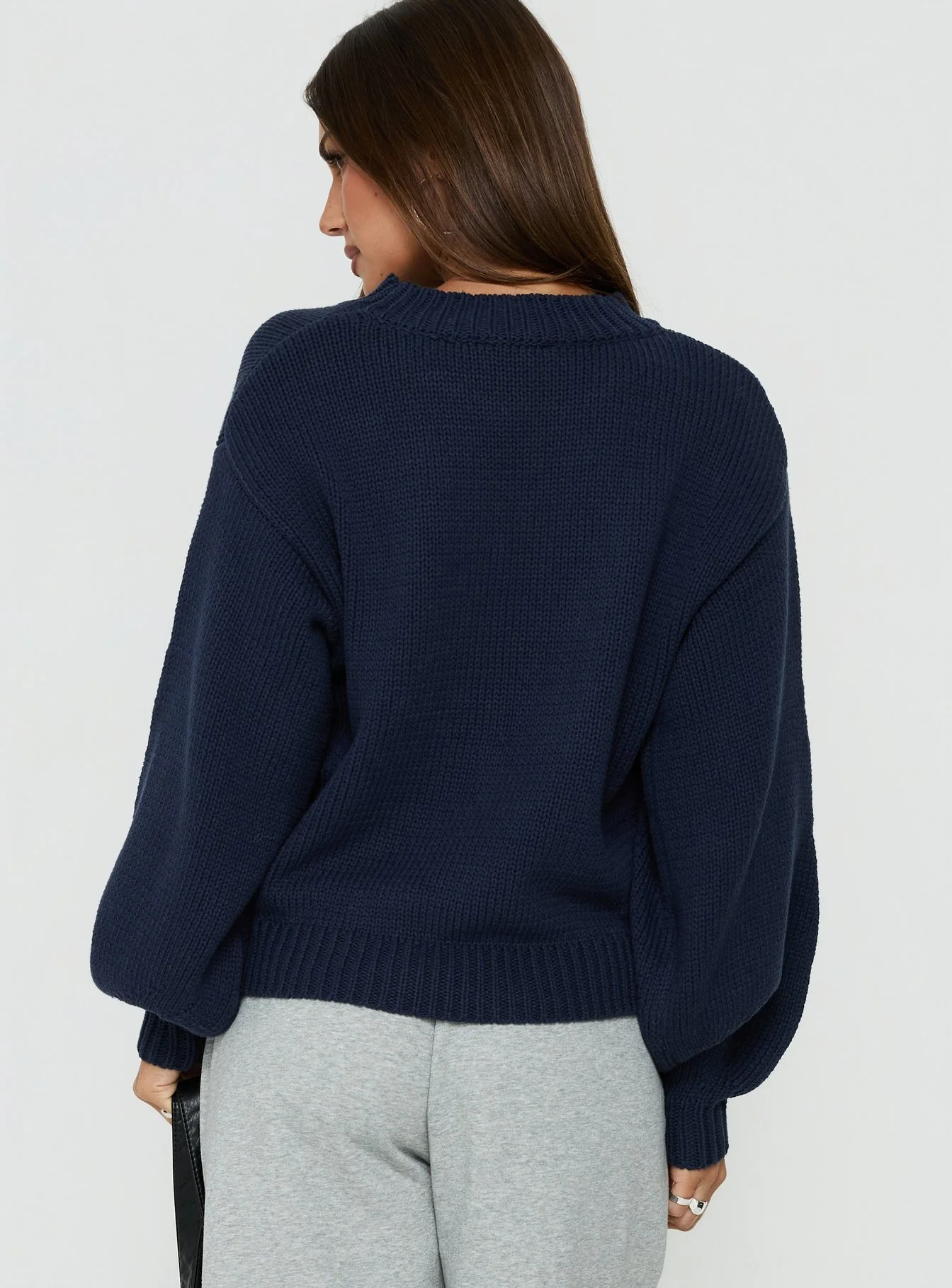 Harmony Balloon Sleeve Knit Sweater Navy