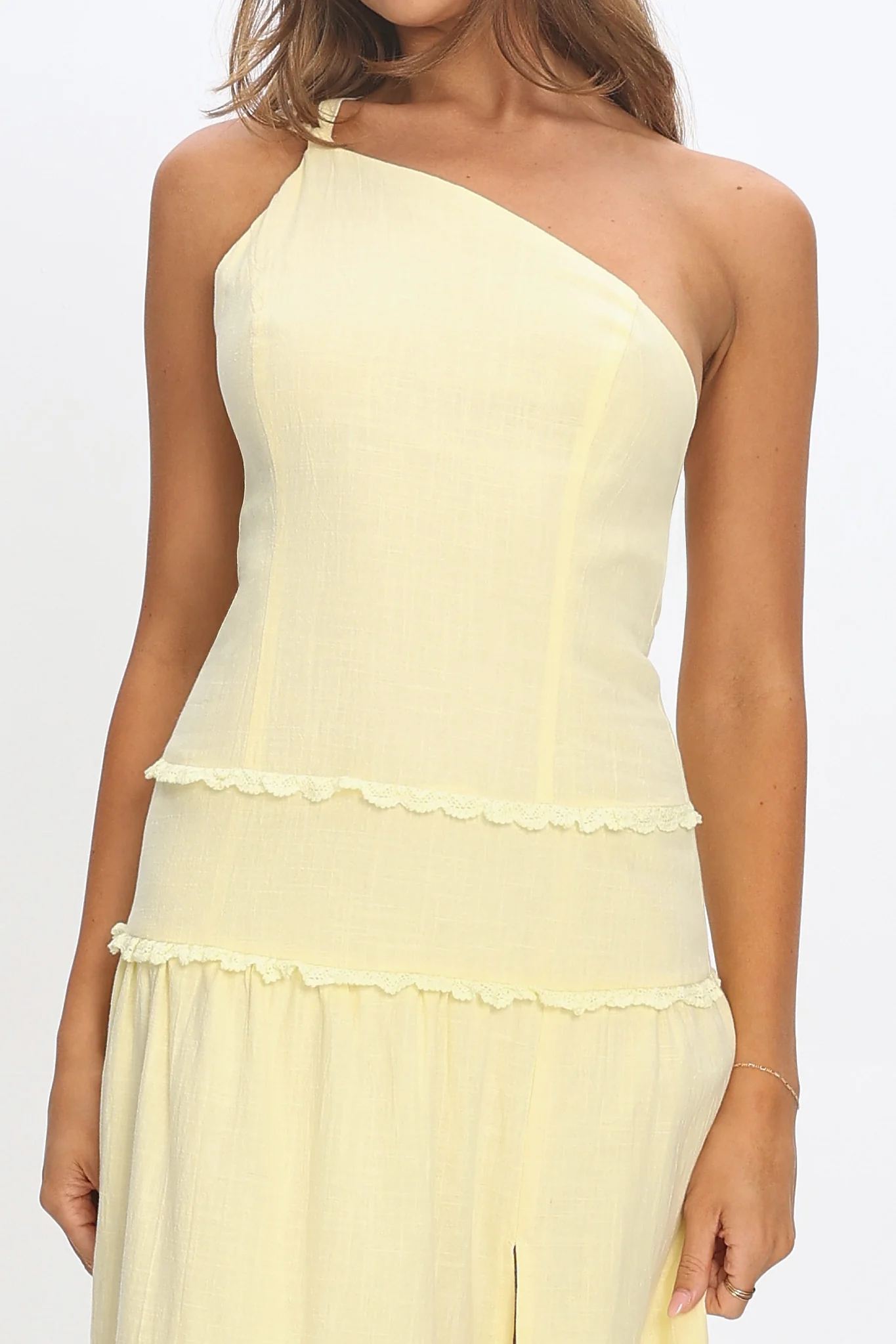Rico One-Shoulder Strappy Back Maxi Dress Butter - luluinthesky