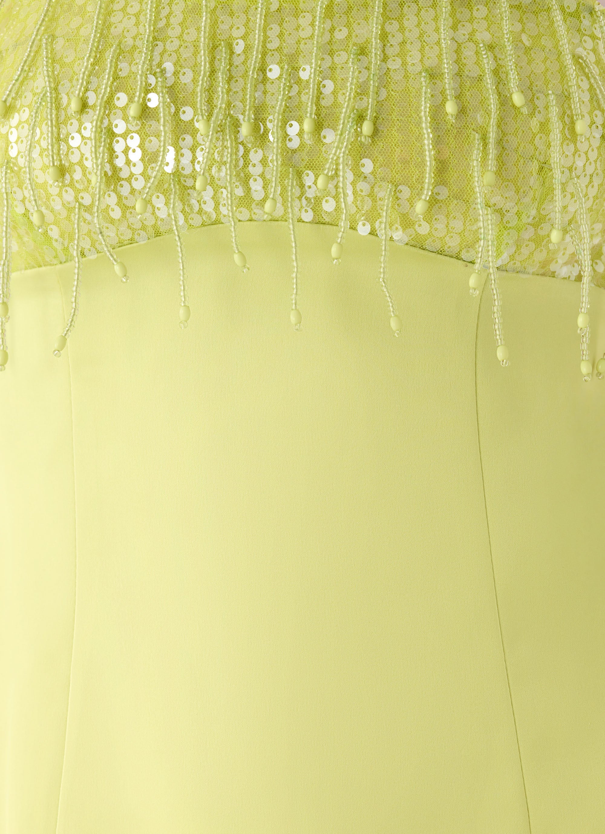 Miftie Beaded Sequin Mini Dress - Lime - luluinthesky