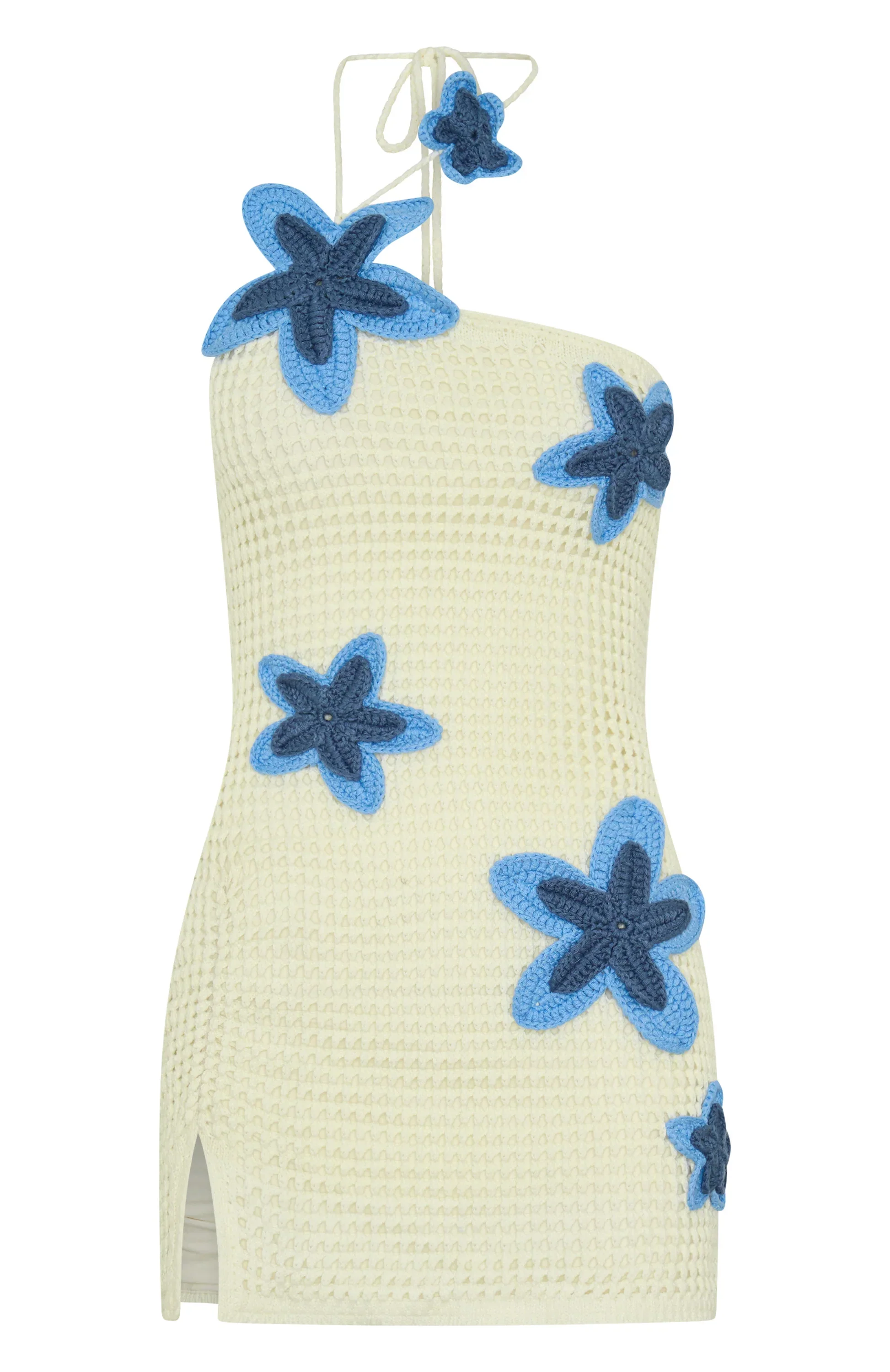 If The Time Is Right Crochet Mini Dress Cream/Blue - luluinthesky
