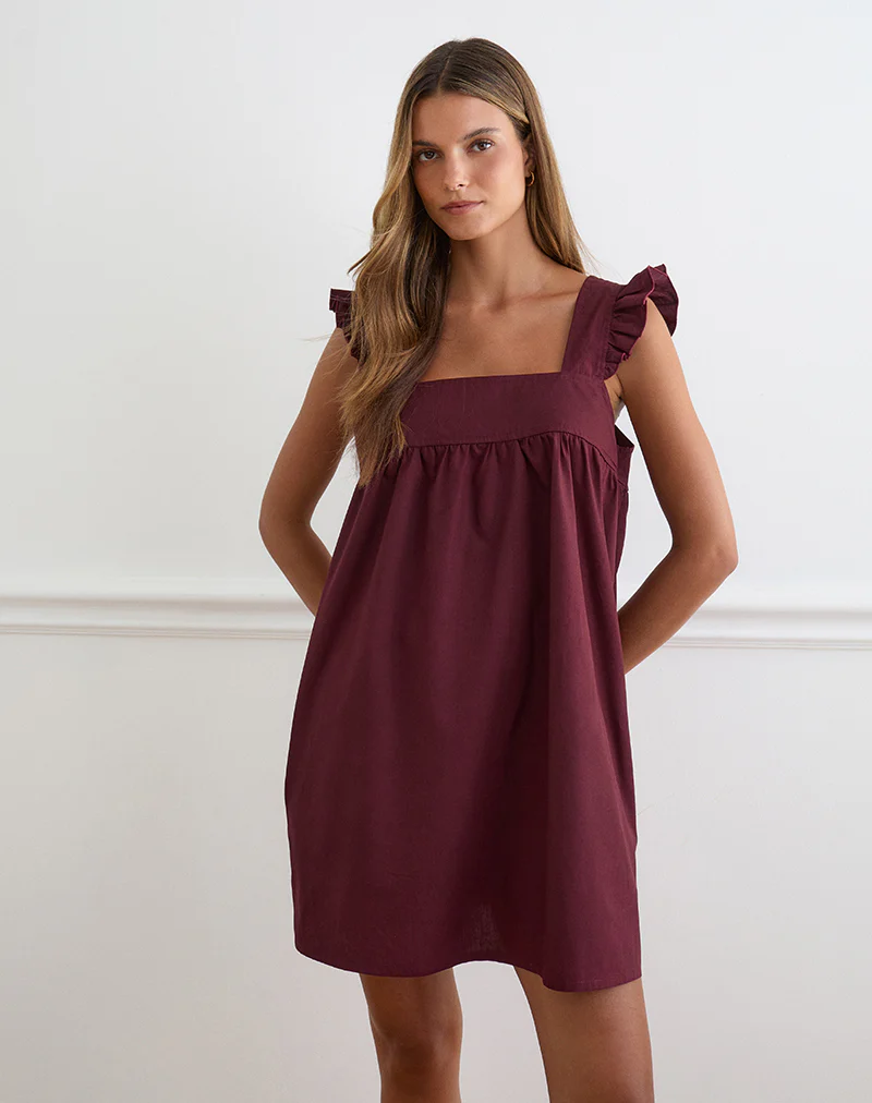 Sanaly Mini Dress in Poplin Maroon