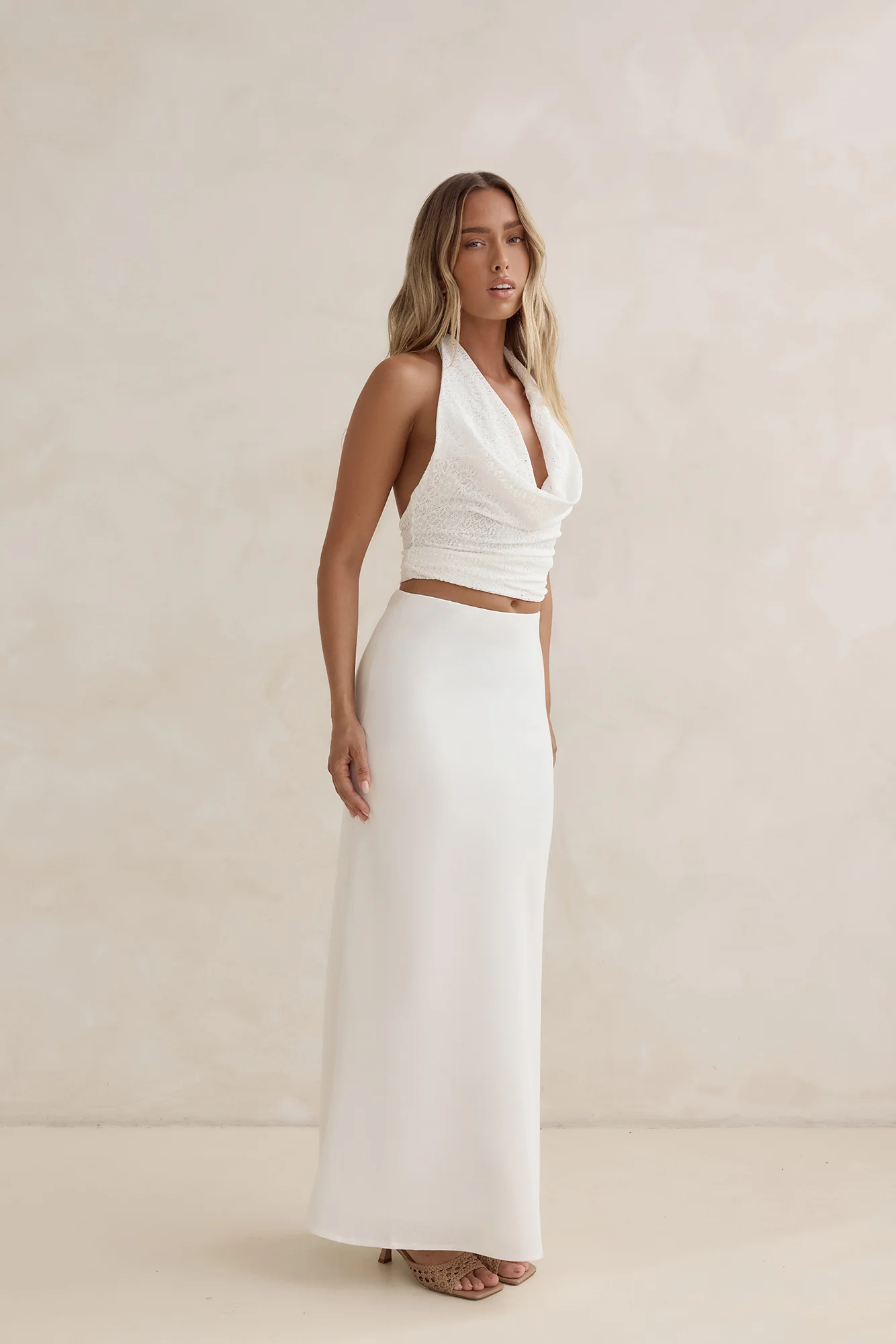 Sunset Drinks Linen Maxi Skirt White