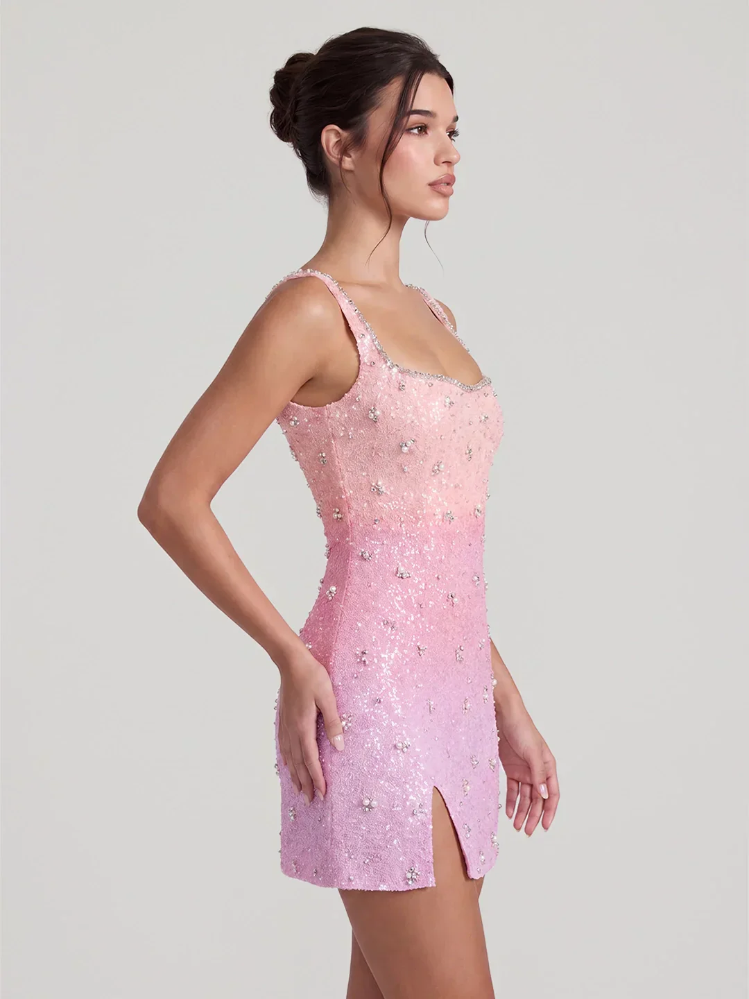 Dazzling Ombré Sequined & Beaded Mini Dress