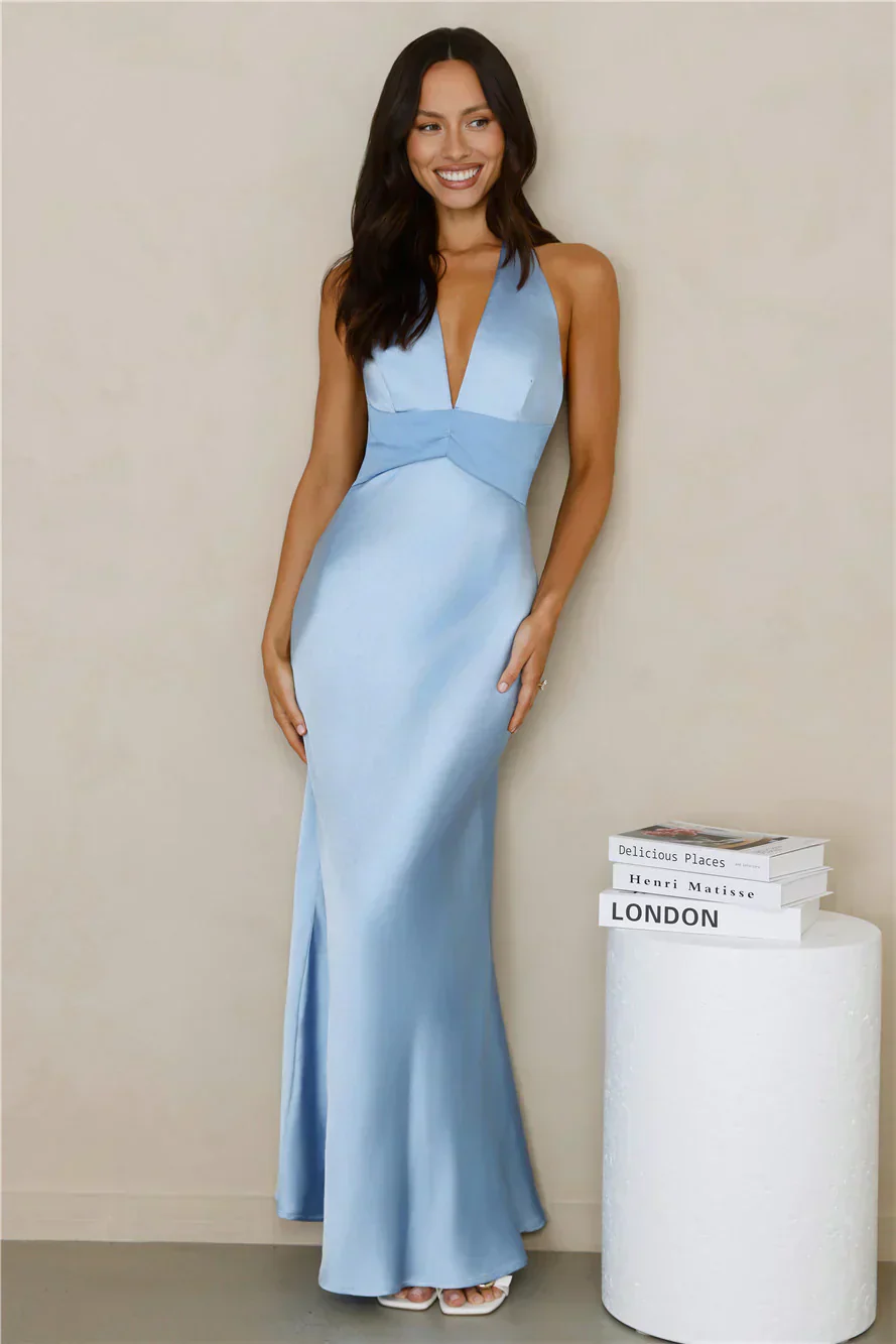 Spiced Sunset Satin Halter Maxi Dress