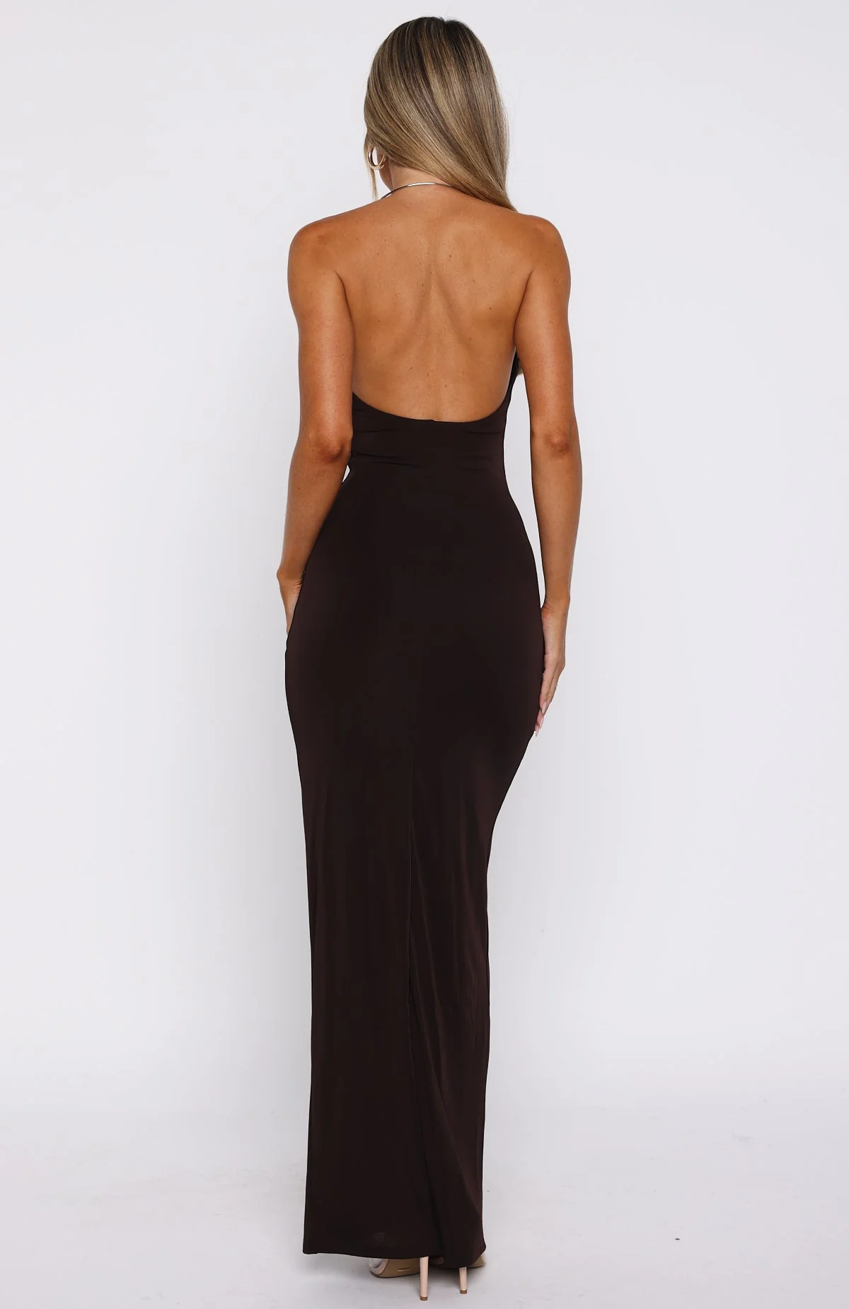 Cute Without Apology Halter Maxi Dress Chocolate