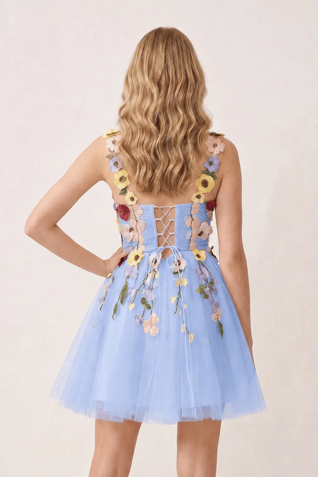 3D Flower Tulle Short Length Prom Dresses