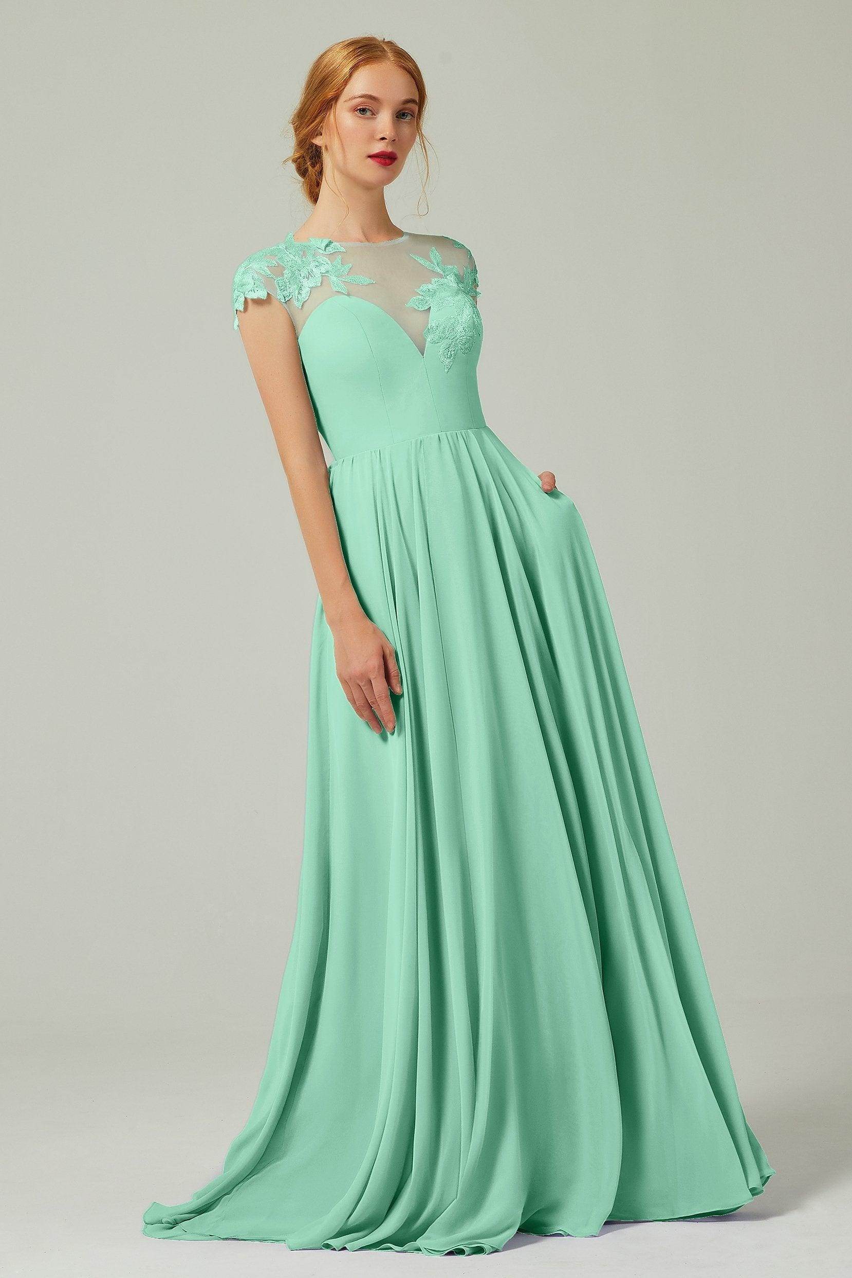 A-Line Sweep-Brush Train Chiffon Bridesmaid Dress CB0248