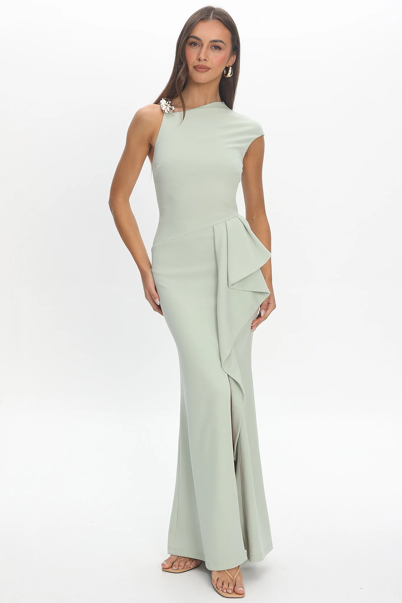 Whispering Willow One-Shoulder Gown Pistachio Green