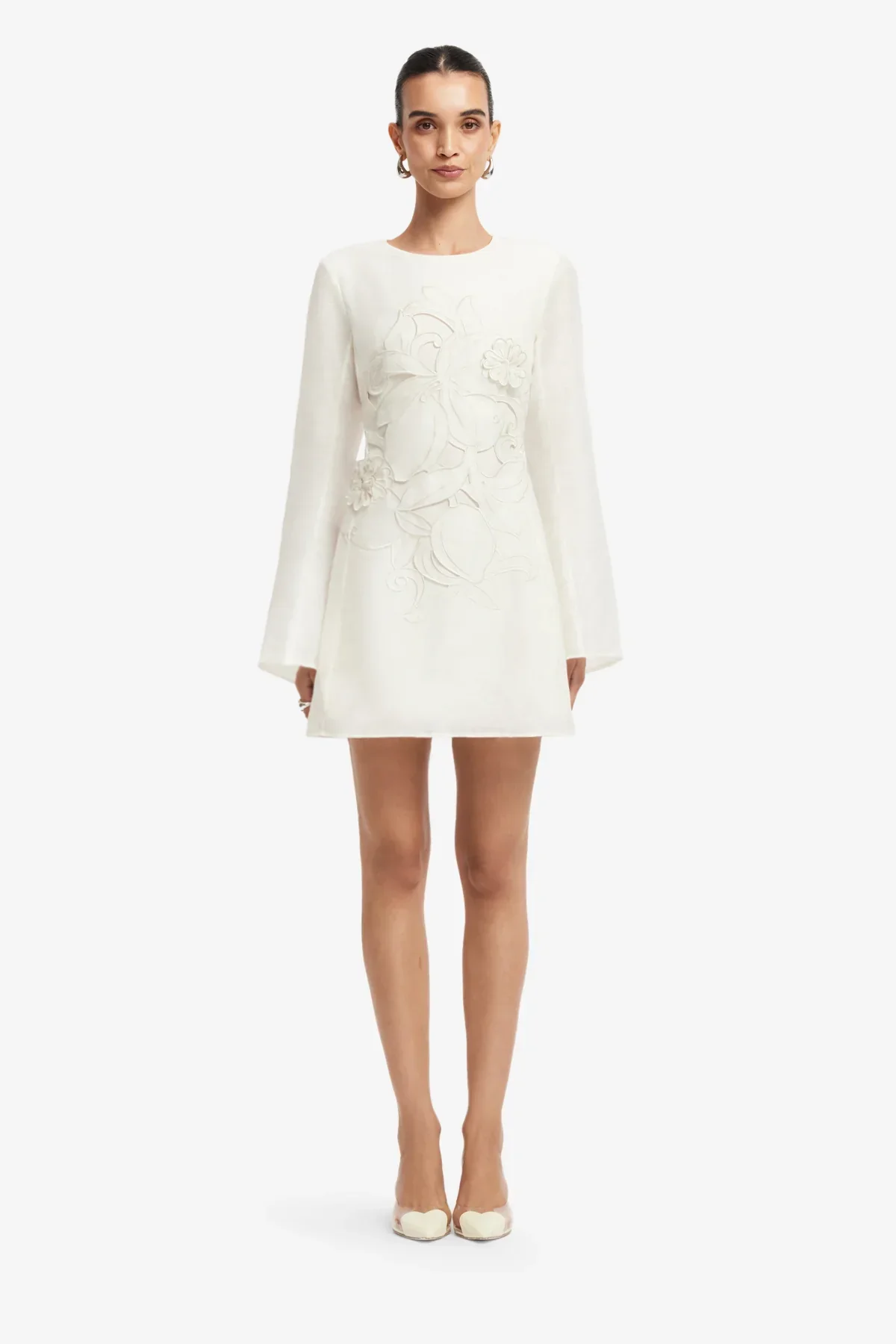 Suzanne Appliqué Bell Sleeve Mini Dress - Snow