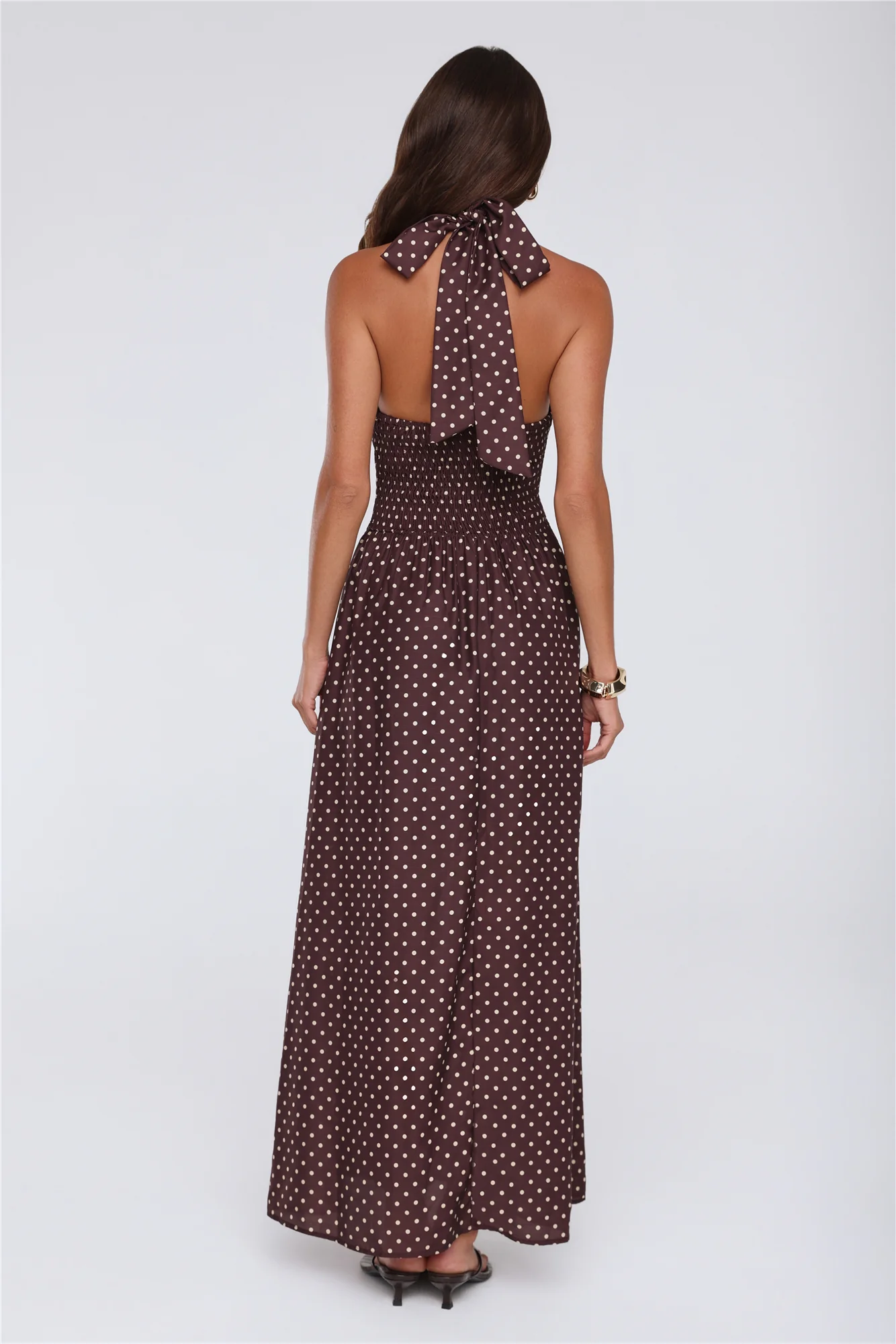 Yes To Polka Dots Halter Maxi Dress Brown - luluinthesky