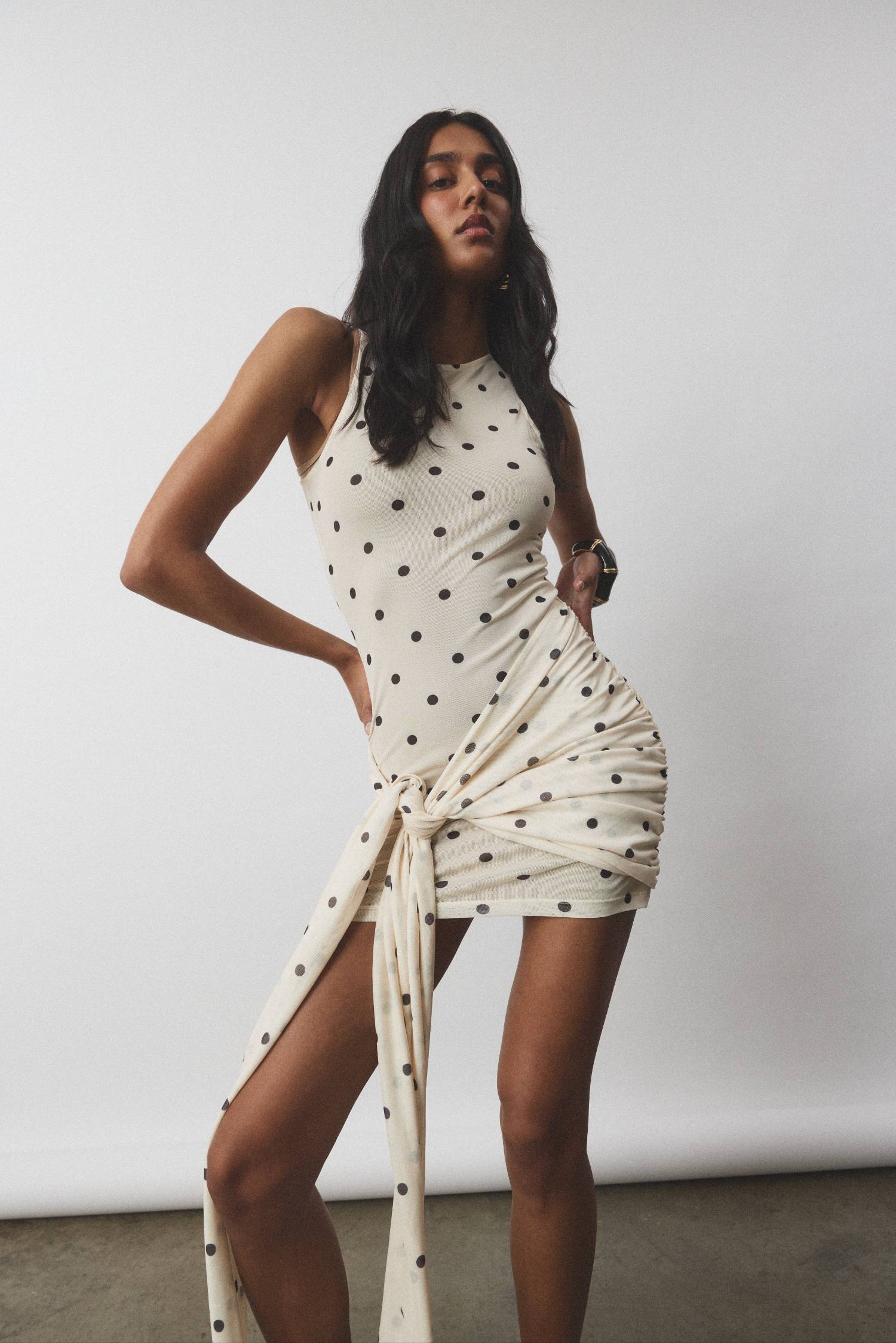 Wrap Mesh Mini Dress | Ivory Polka