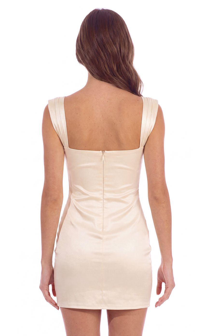 Lace Trim Satin Mini Dress in Cream