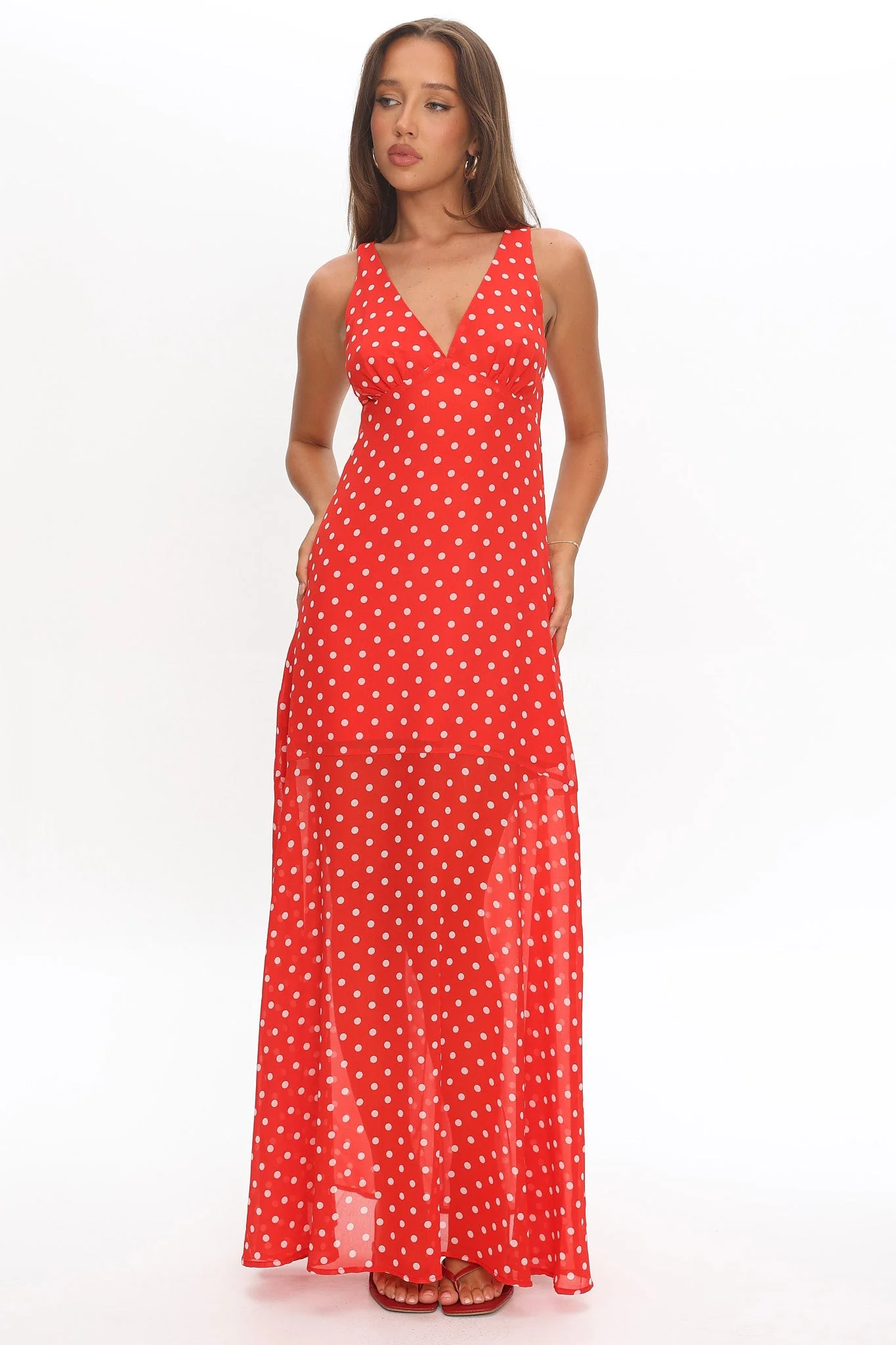 Rosewood V-Neckline Maxi Dress Polka Dot Red