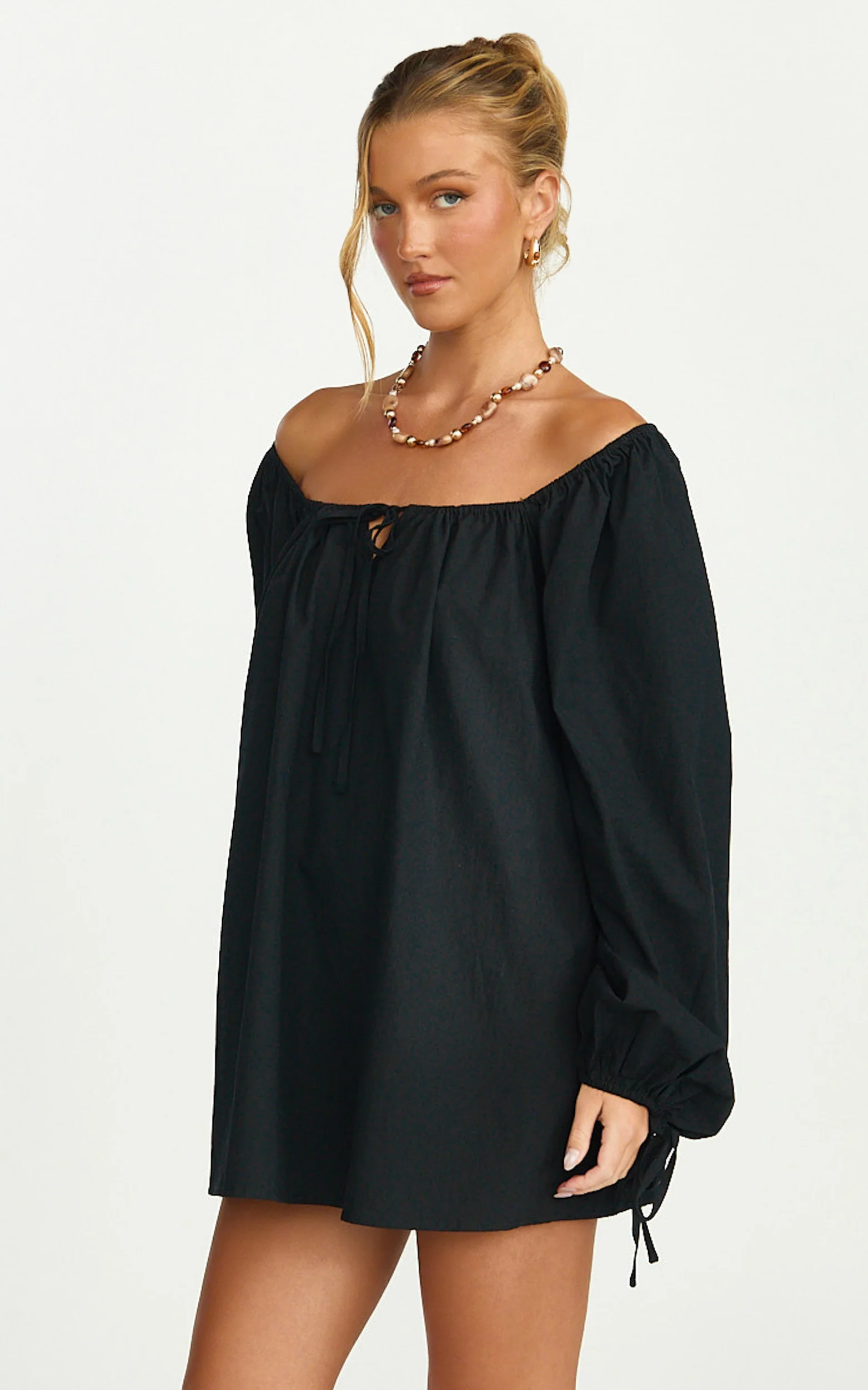 Brixton Mini Dress - Square Neck Smock Dress in Black