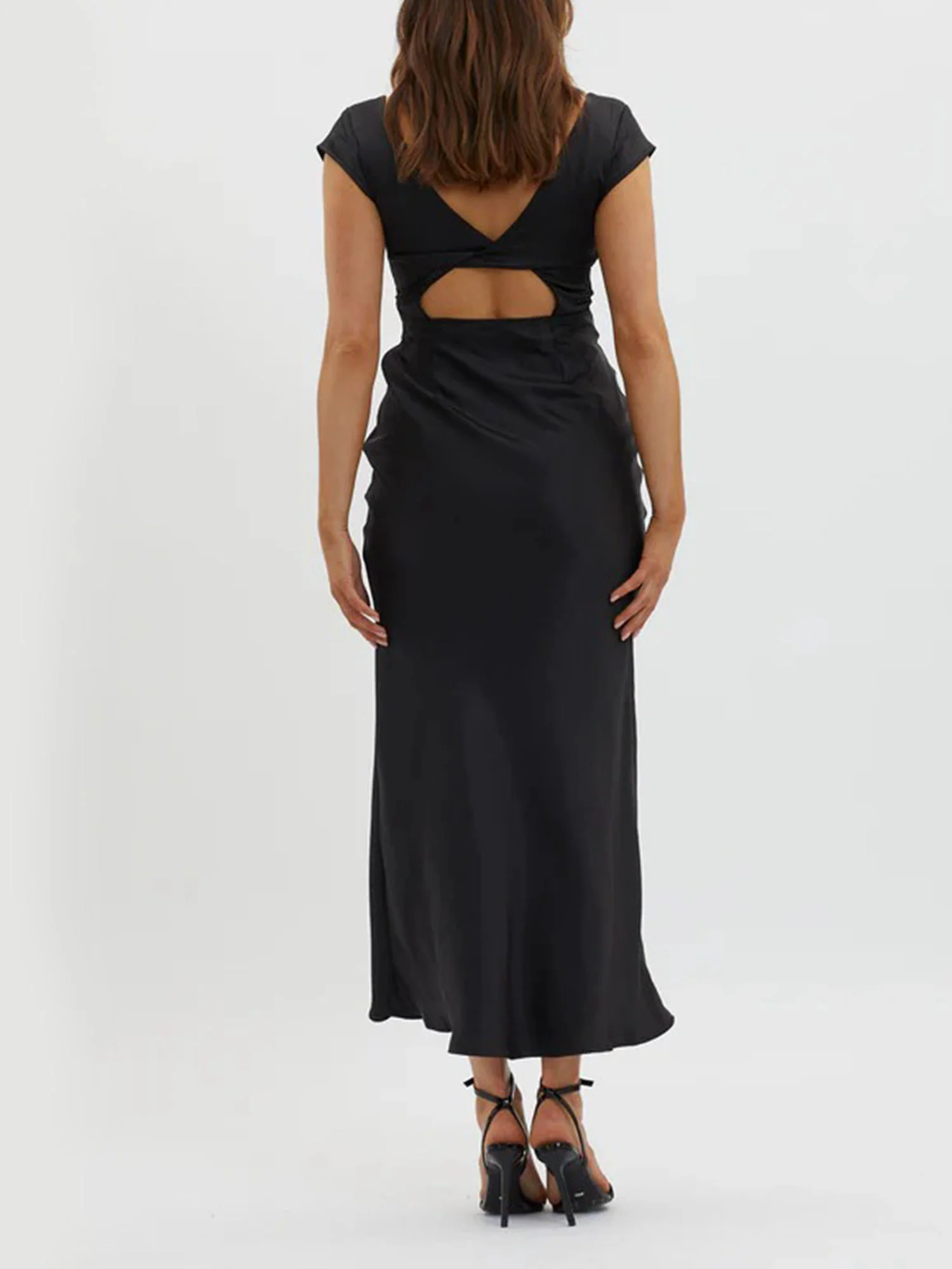 Black Plunge Neck Maxi Dress