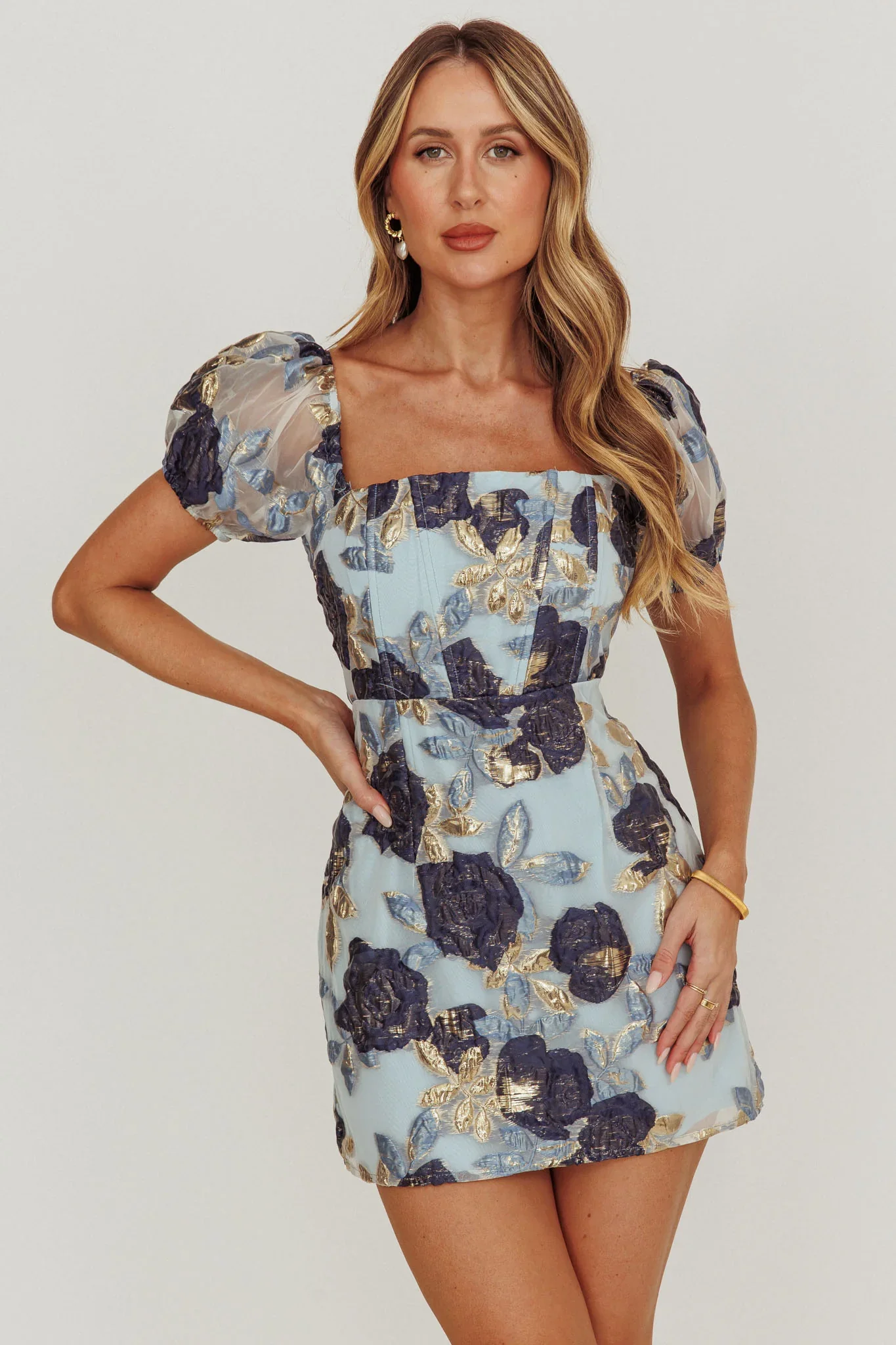 Love To Dream Puff Sleeves Mini Dress Blue