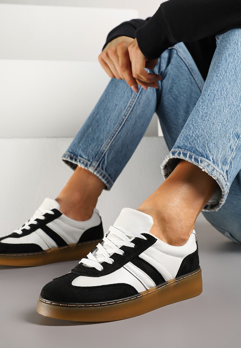 Czarno-Białe Sneakersy Tenisówki na Kauczukowej Podeszwie Zalienne