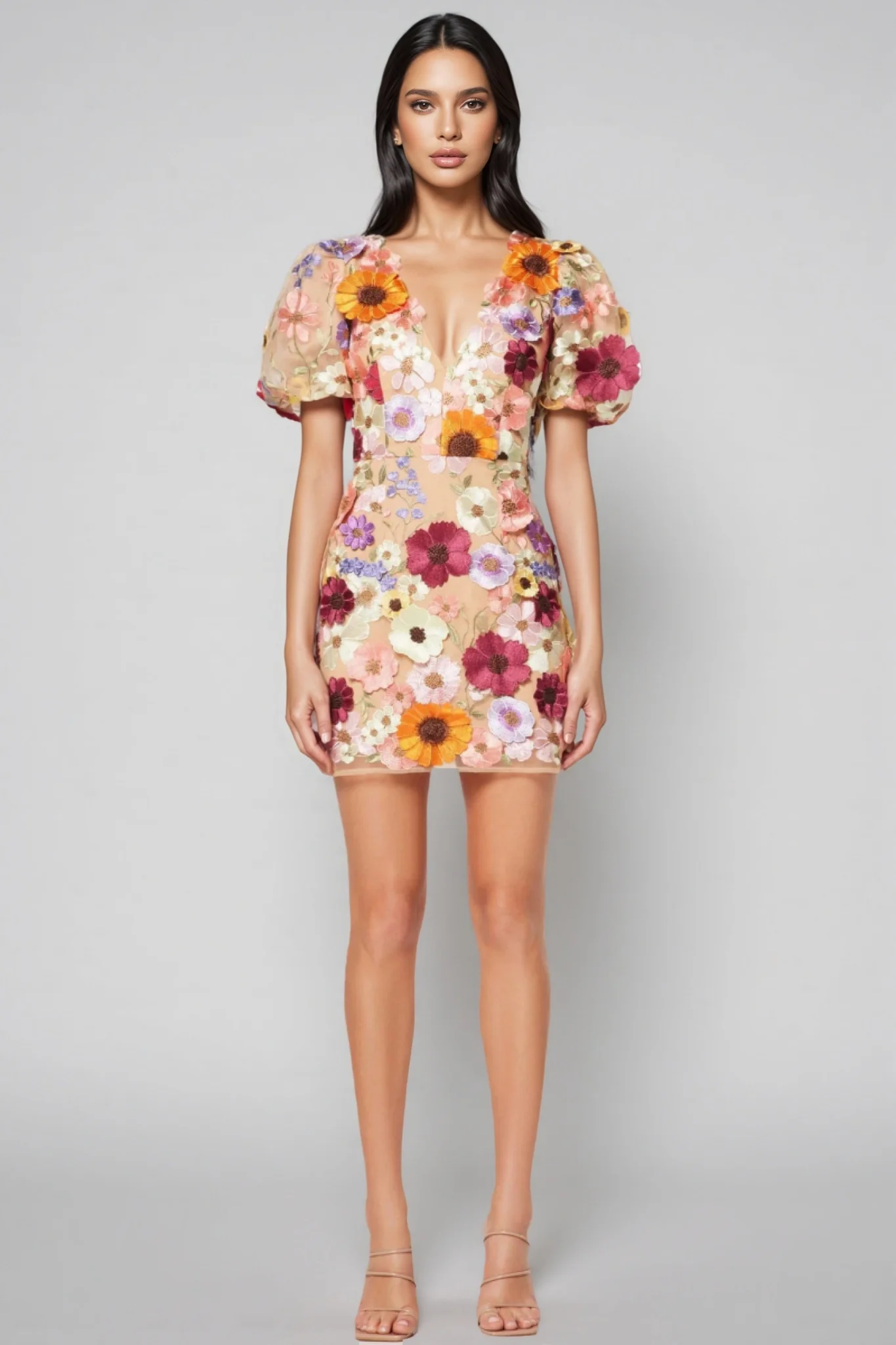 Brea V-neck 3D Printed Mini Dress