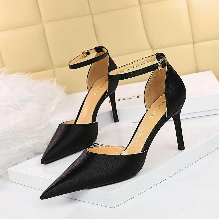 Champagne Satin Pointy Stiletto Heels 674228626275