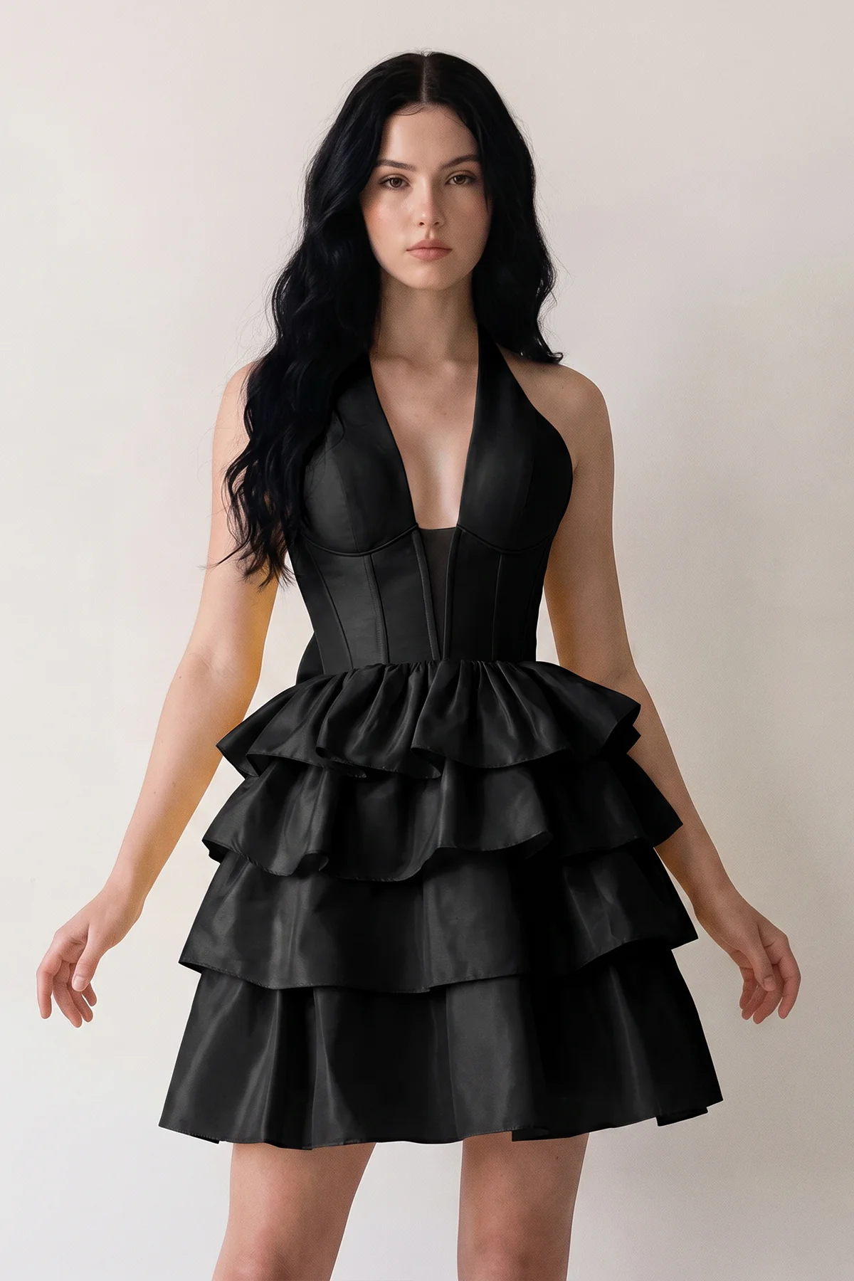 Yellow - Halter A Line Ruffles Satin Homecoming Dress With Bow