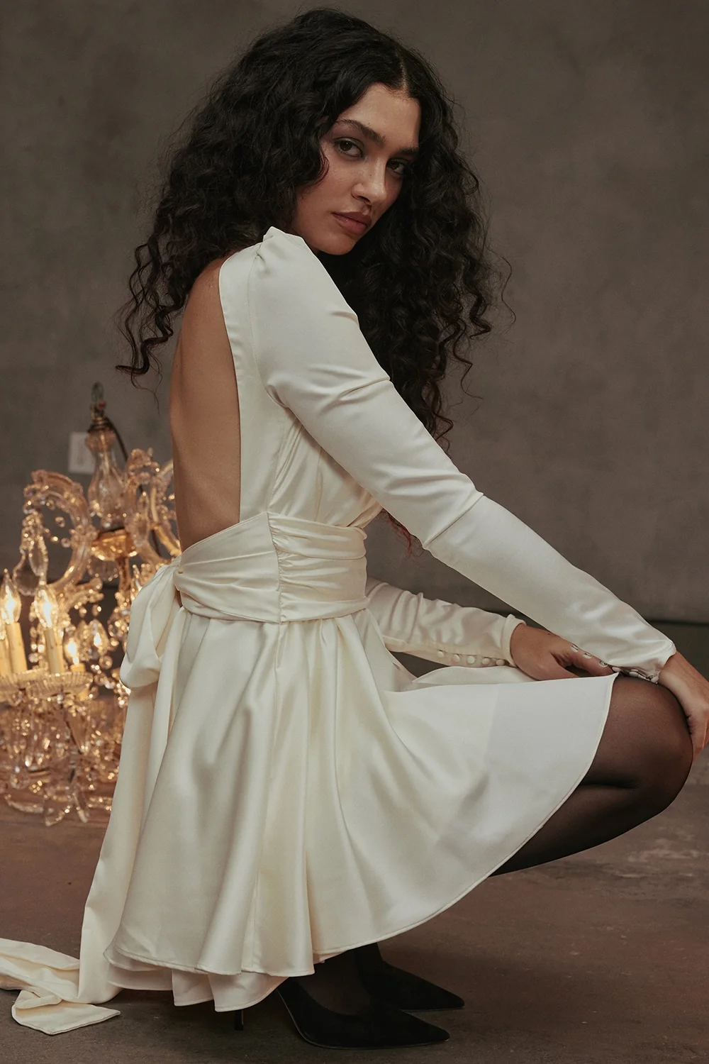 ivory bow mini dress