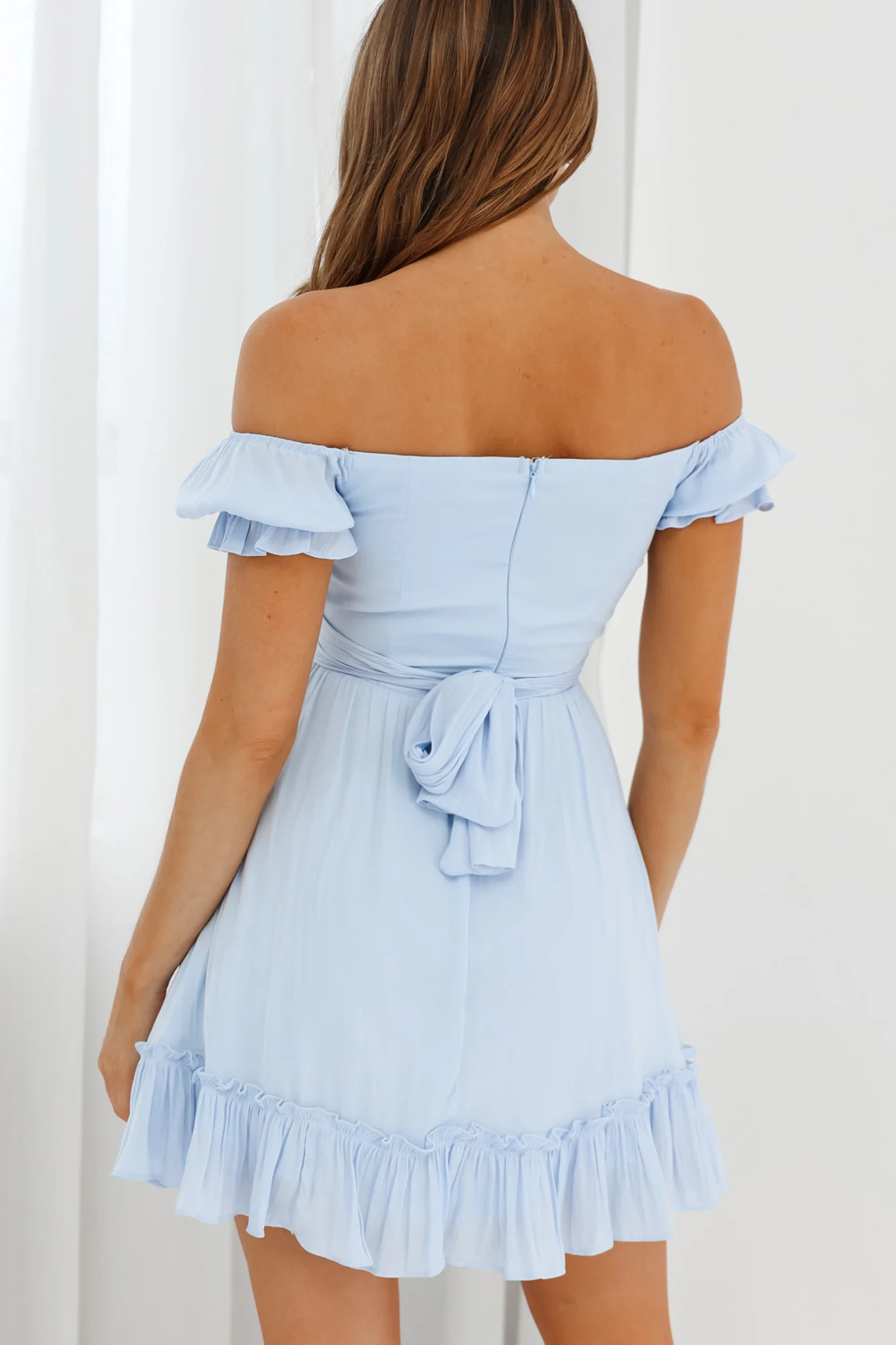 Linka Off-Shoulder Tie Back Dress Steel Blue