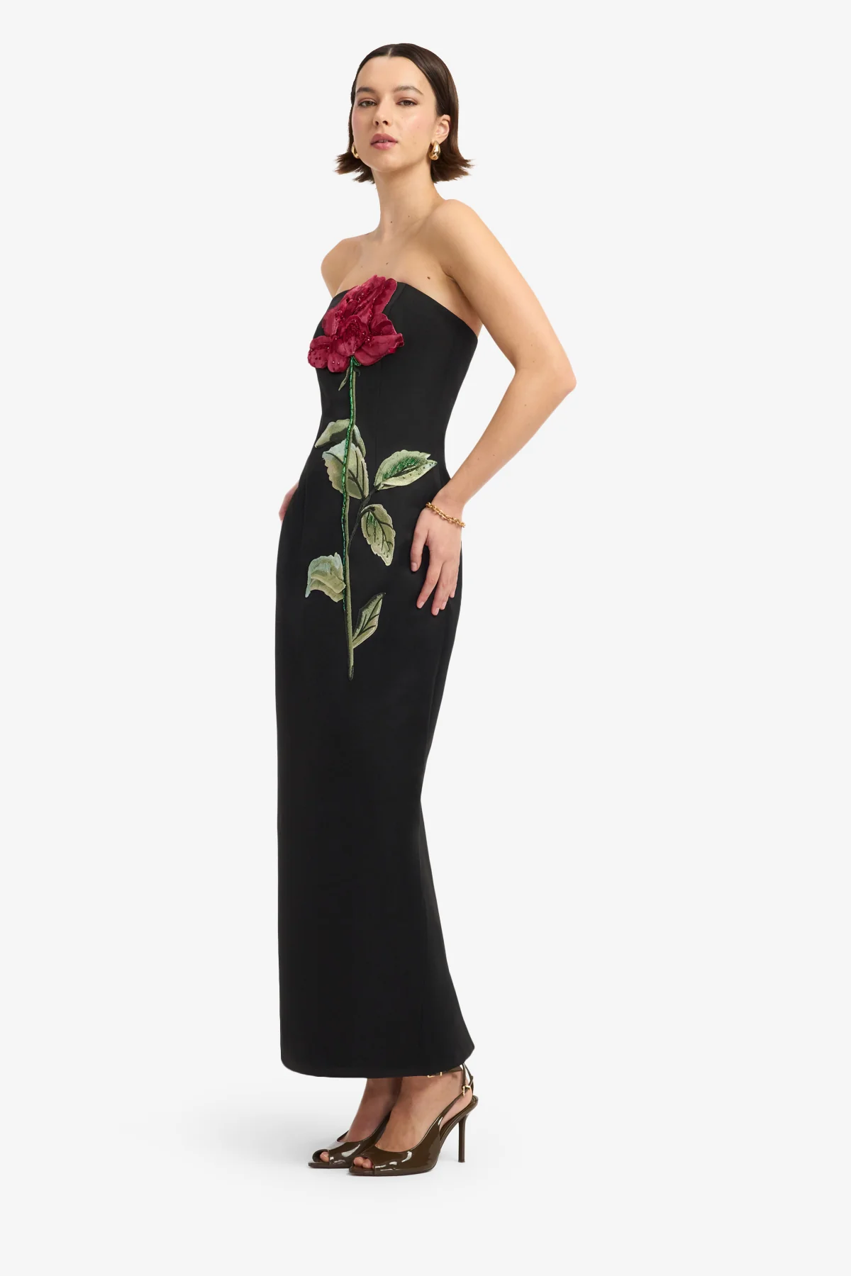 Rayna Appliqué Rose Maxi Dress - Ebony
