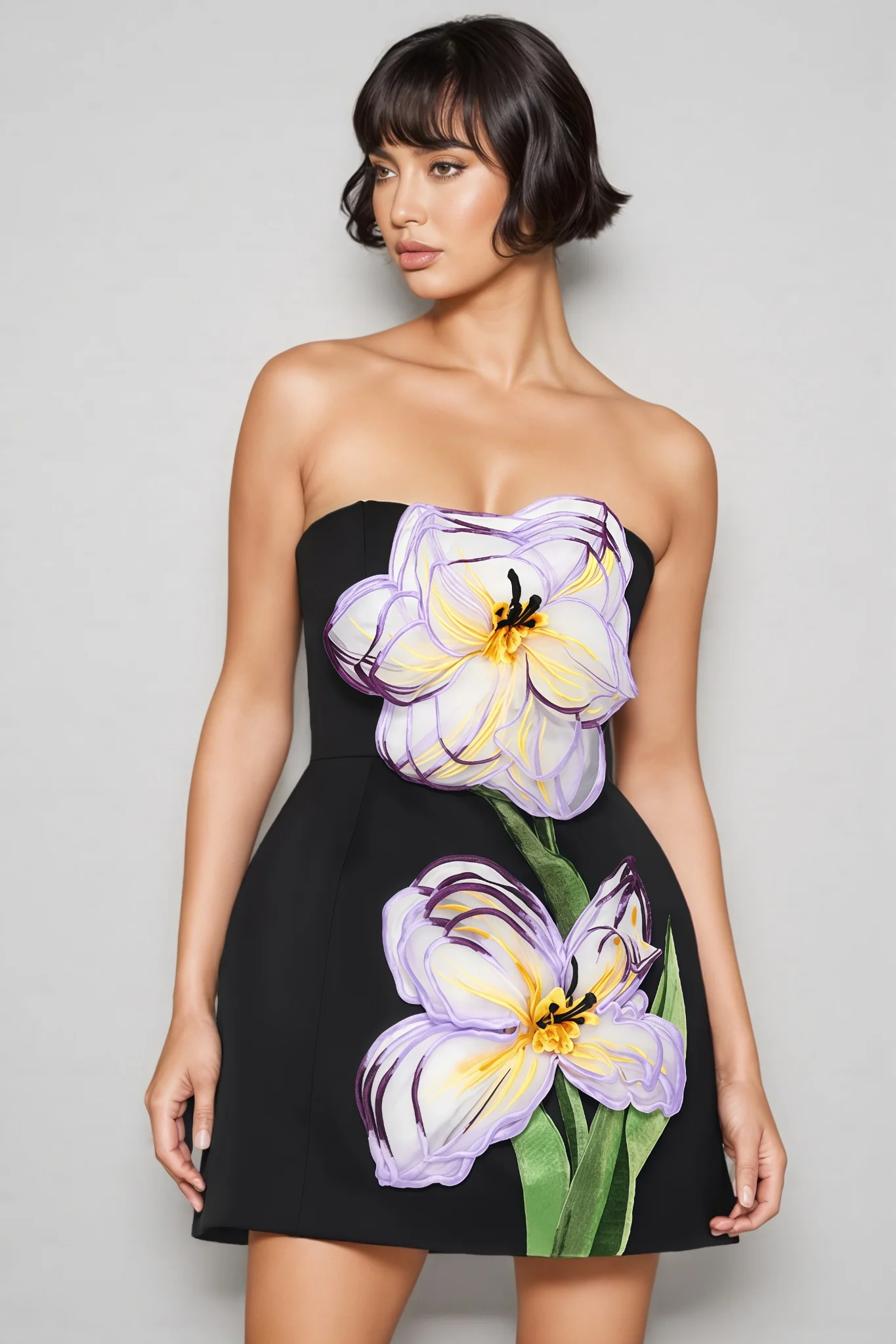 Fennl Black Floral Bustier Mini Dress - luluinthesky