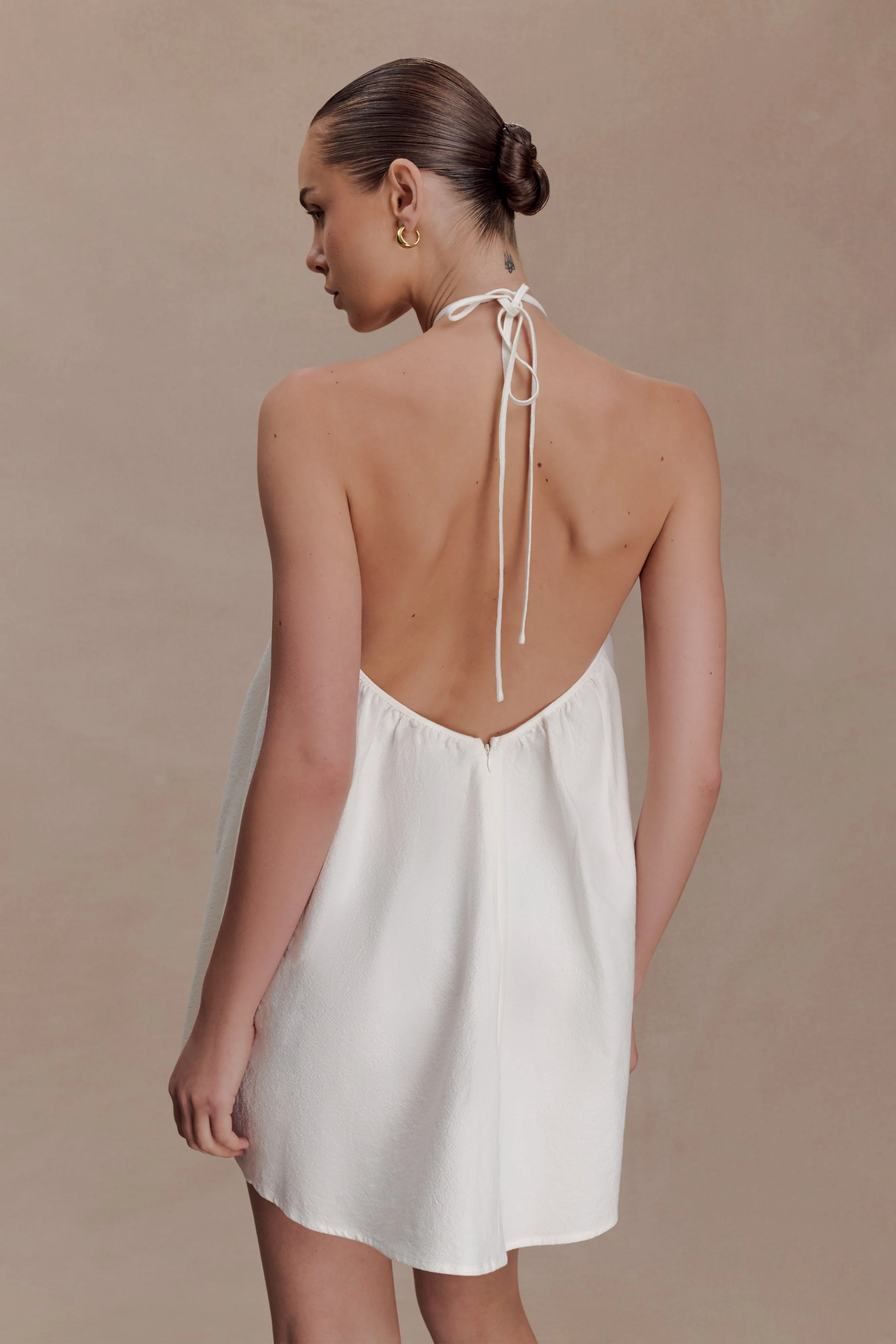 Sonja Keyhole Halter Cotton Mini Dress - White