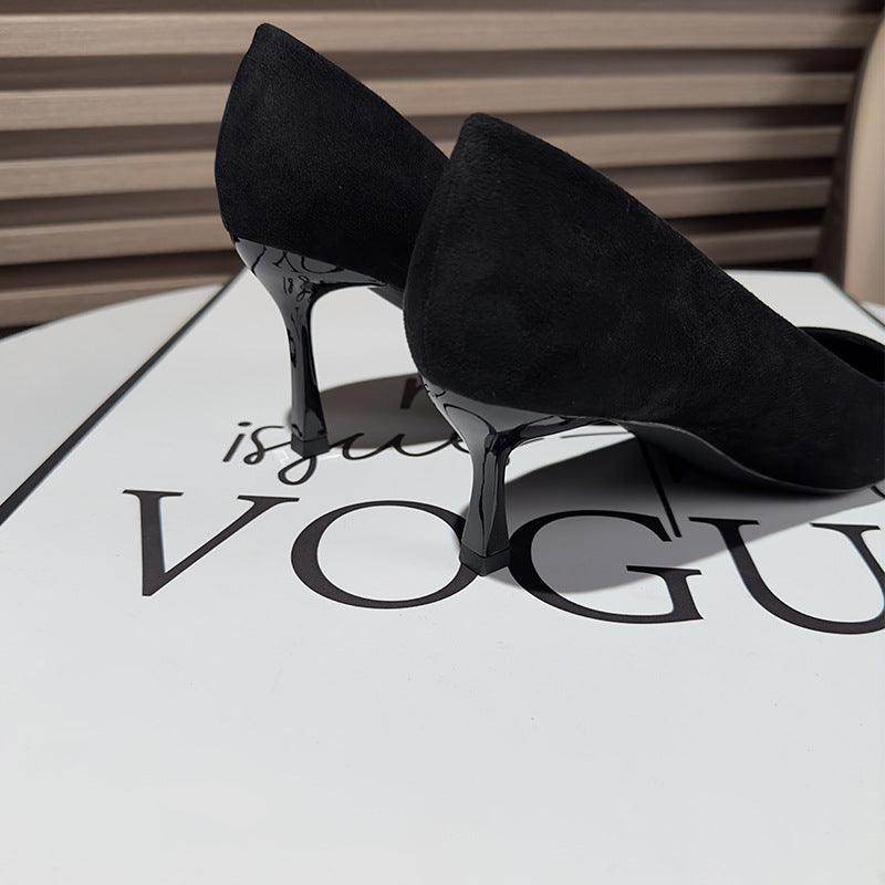 Black Suede Rhinestone Bowknot Pointy Stiletto Heels 770222542136