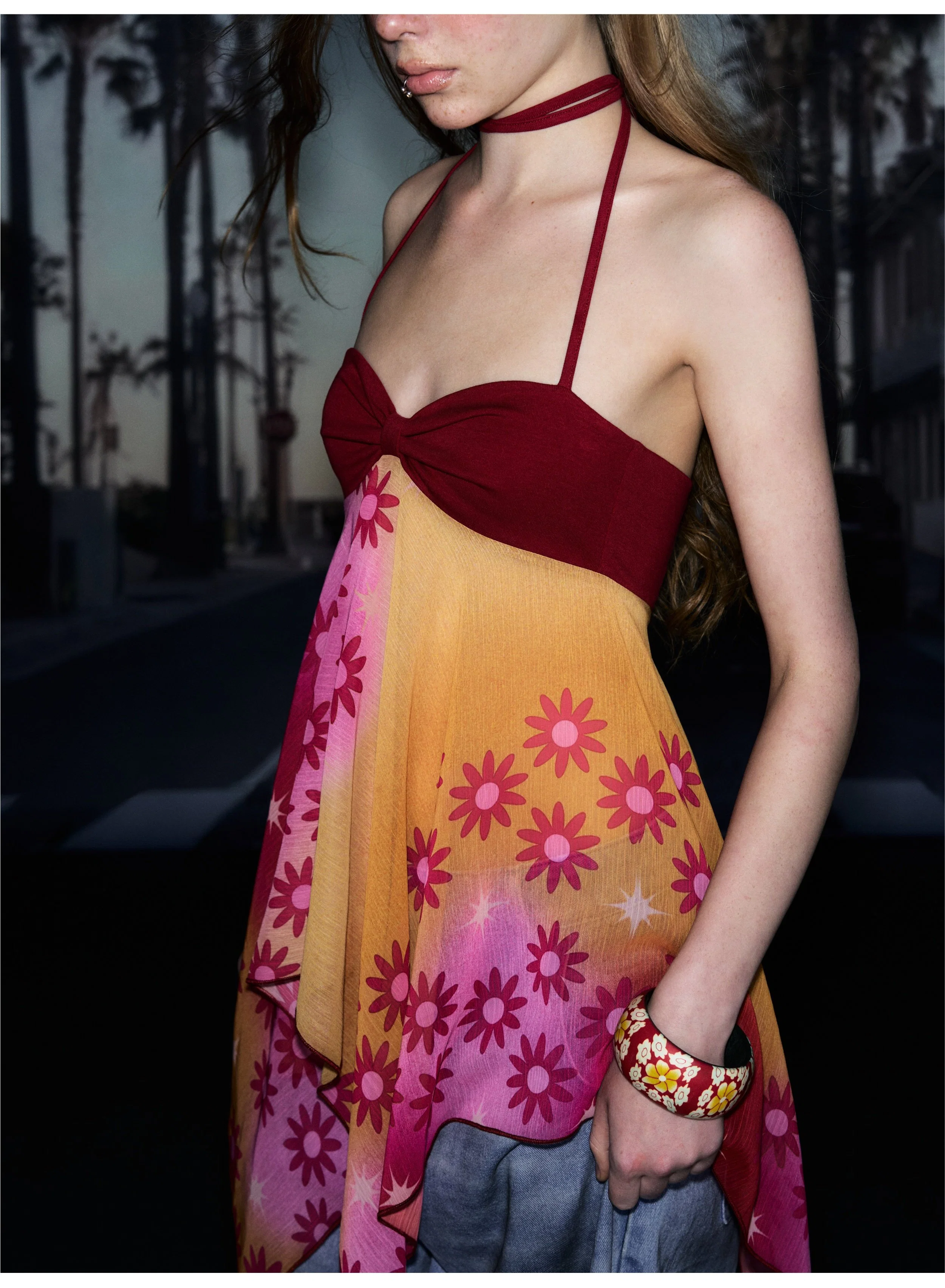 Printed Halter Slip Dress
