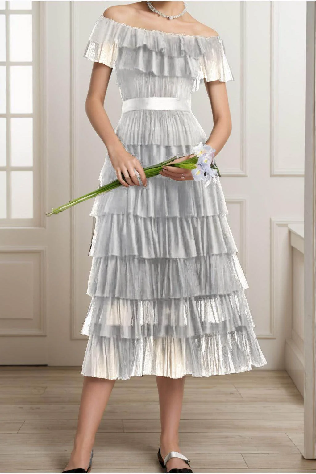 A-Line Tea Length Tulle Graduation Dresses CS0557