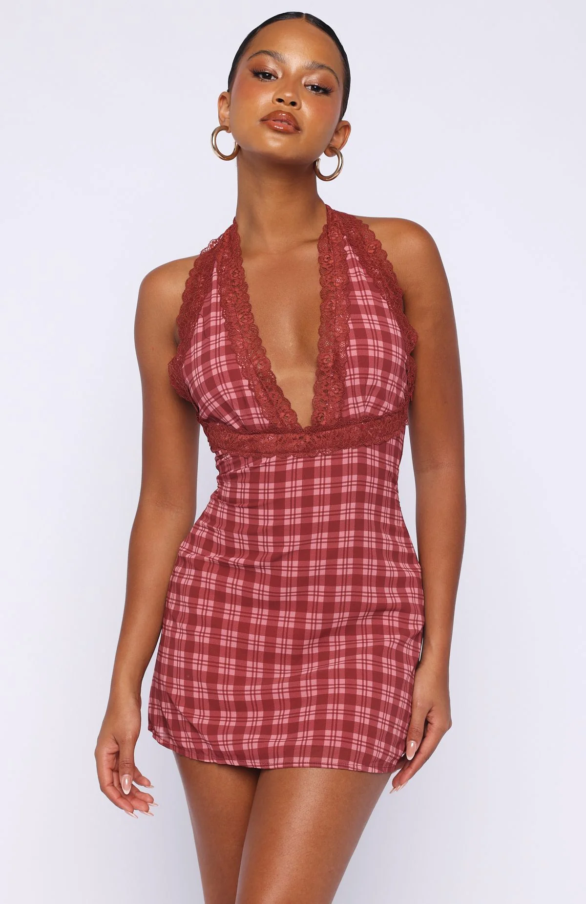 A Girl's Girl Mini Dress Berry Plaid