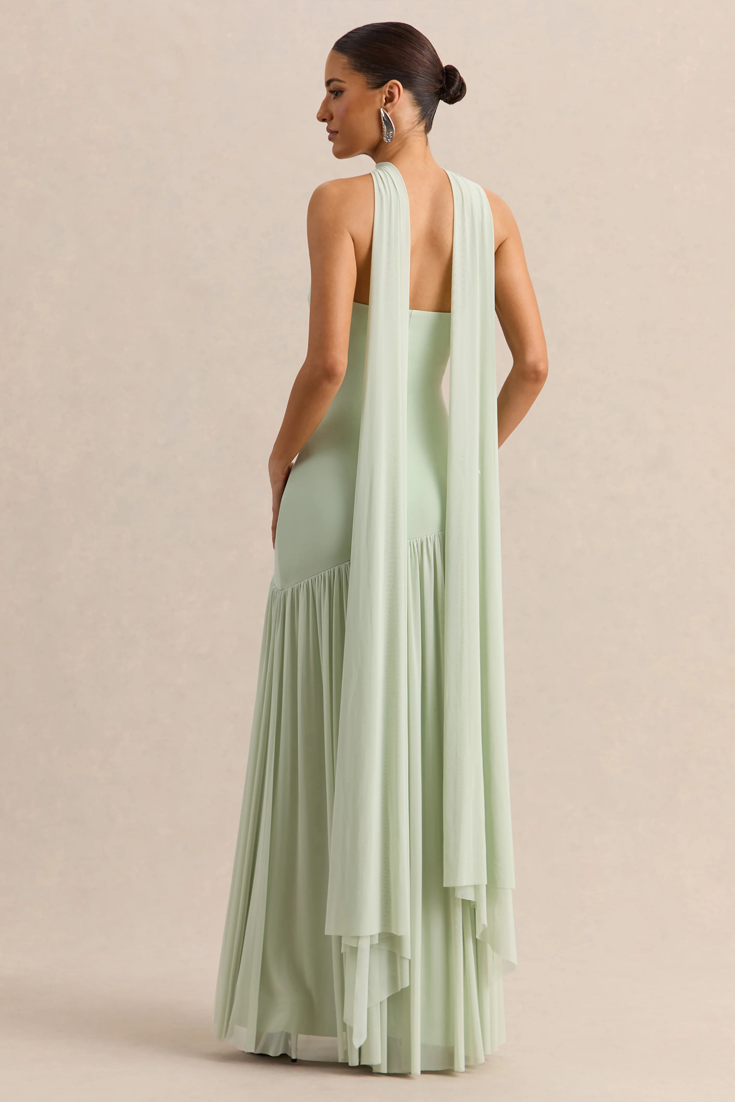 Bambi | Mint Bandeau Maxi Dress With Scarf-Detail