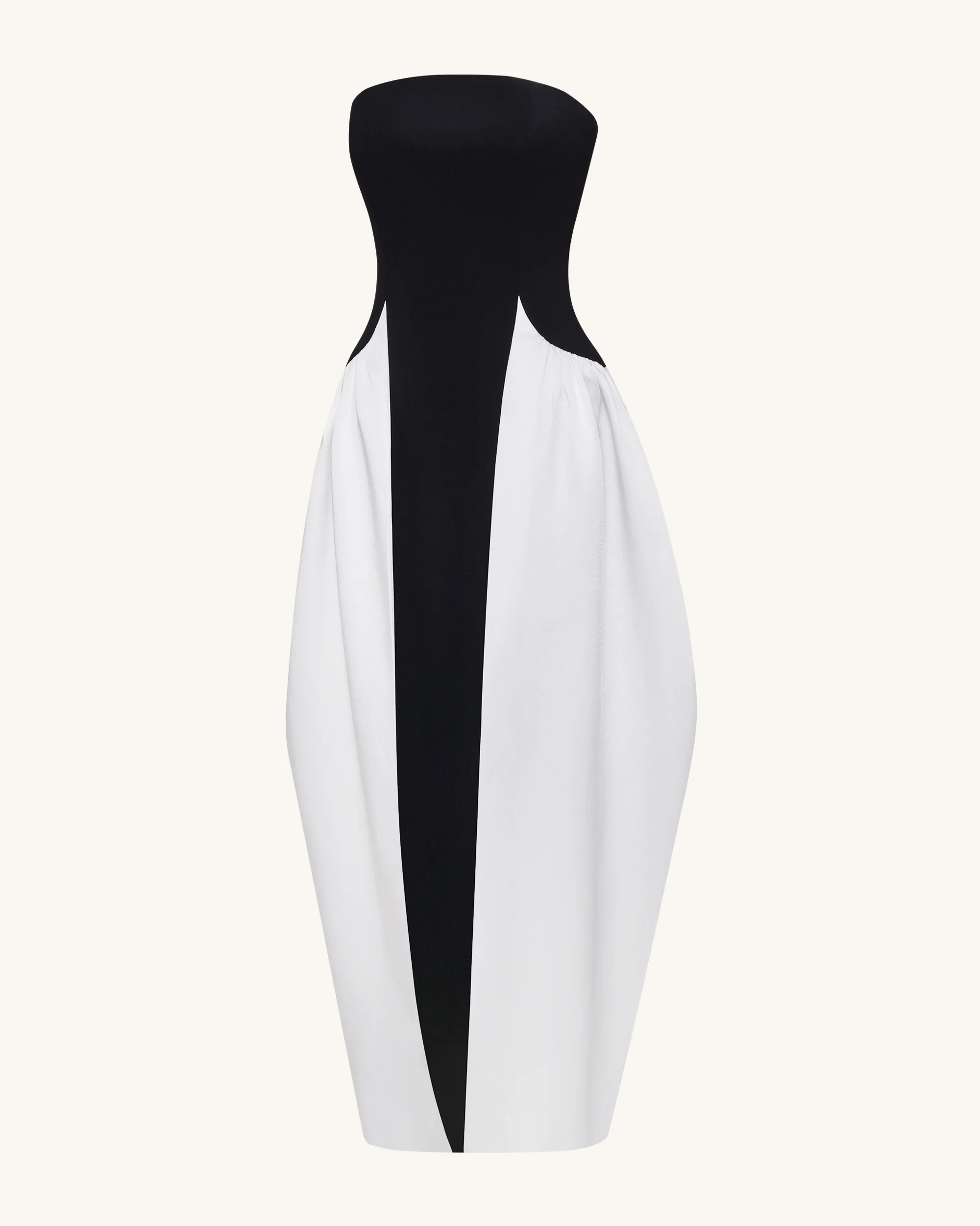Monochrome Paneled Strapless Sculptural Maxi Dress - Black - FASHION NOB