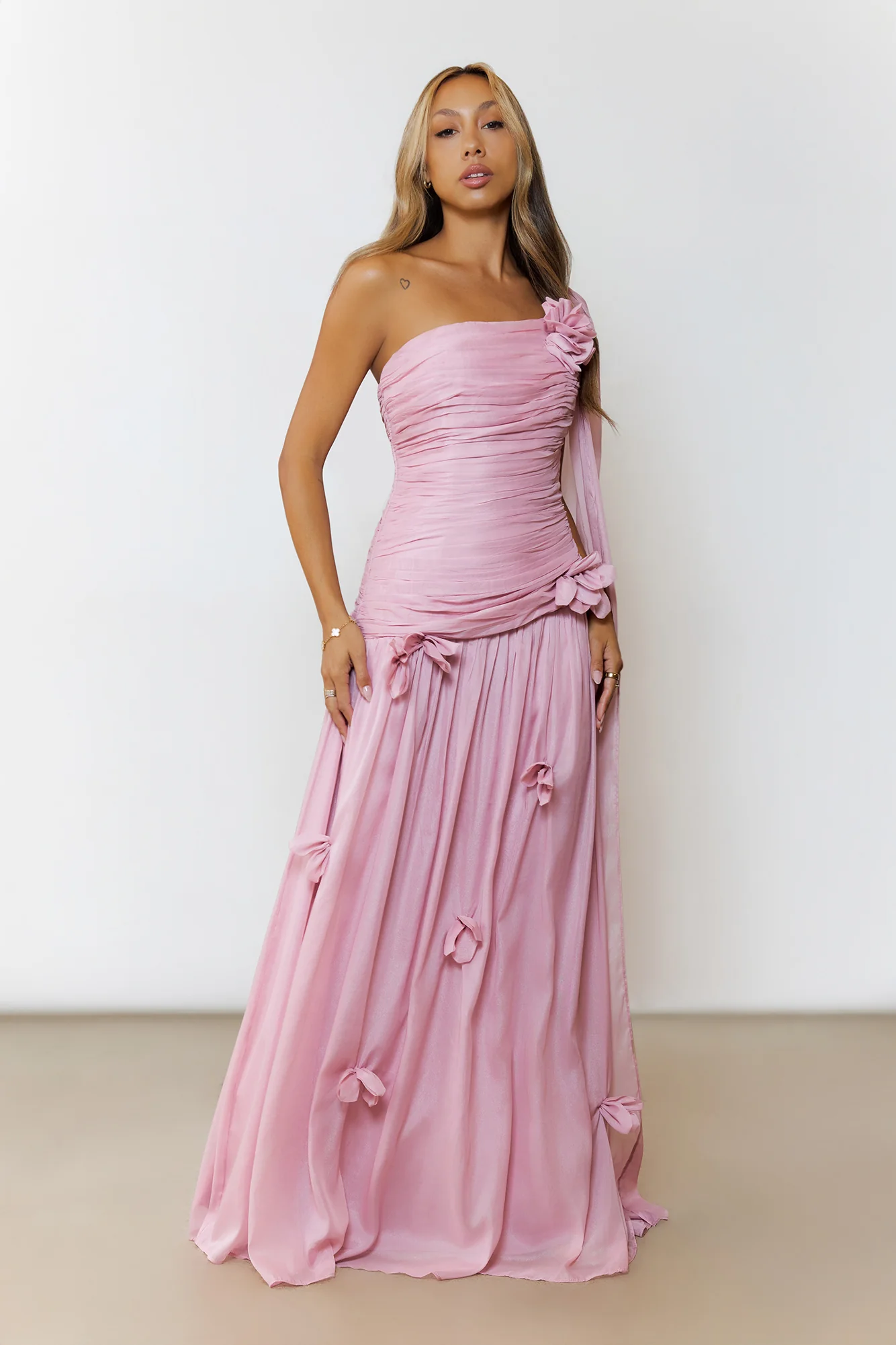 Silver Breeze One Shoulder Maxi Dress Pink