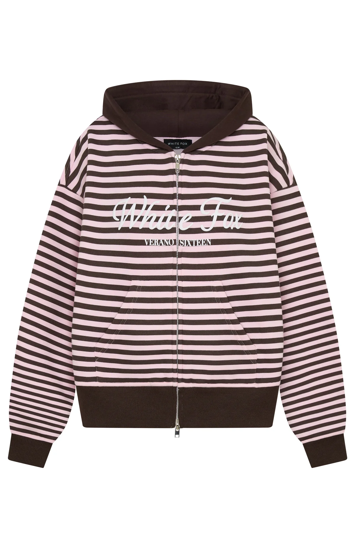 Verano Sixteen Maria Boxy Zip Front Hoodie Pink/Choc Stripe