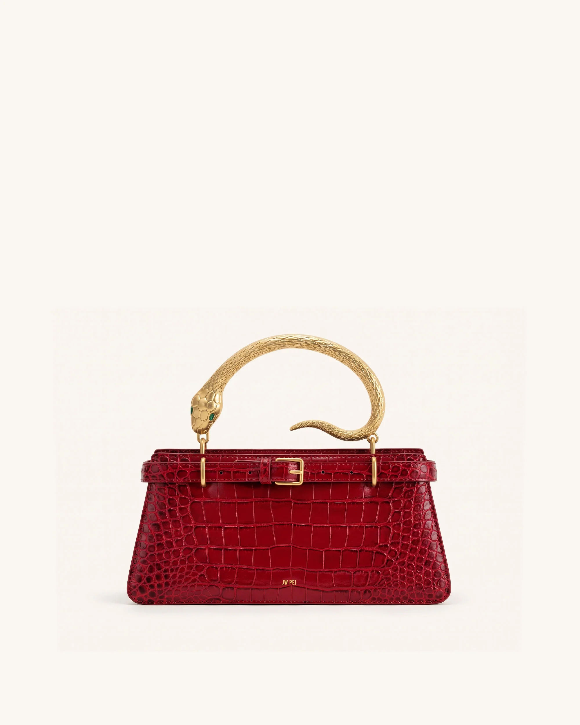 Elena Snake Handle Top Handle Bag - Burgundy Croc