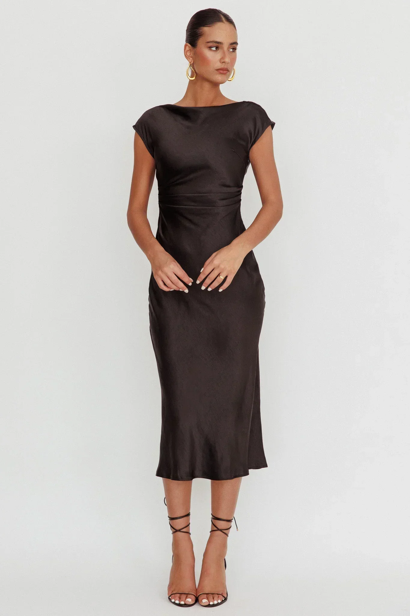 Loveland Cap Sleeve Cowl Back Midi Dress Black