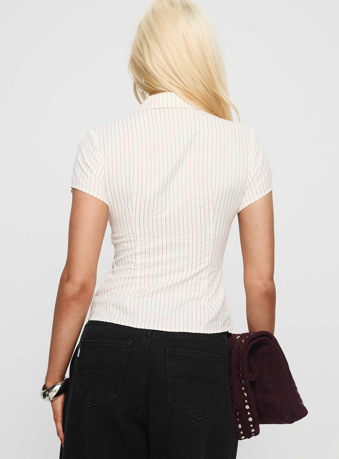 Lift Off Button Up Top White / Red Stripe