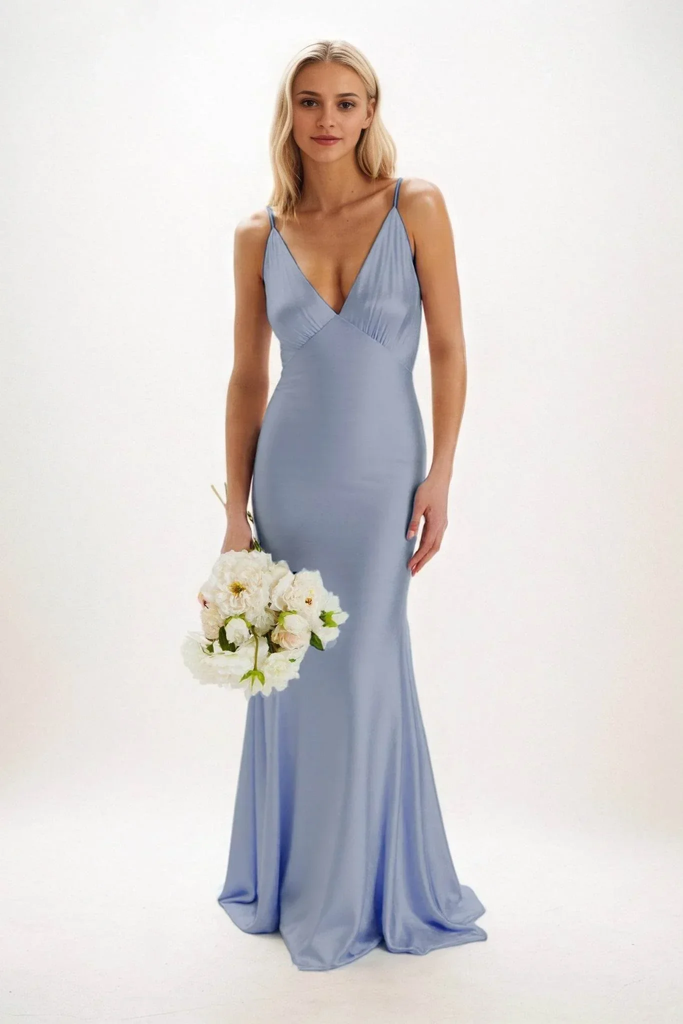 Sheath-Column Maxi Luxe Satin Bridesmaid Dress CB0839