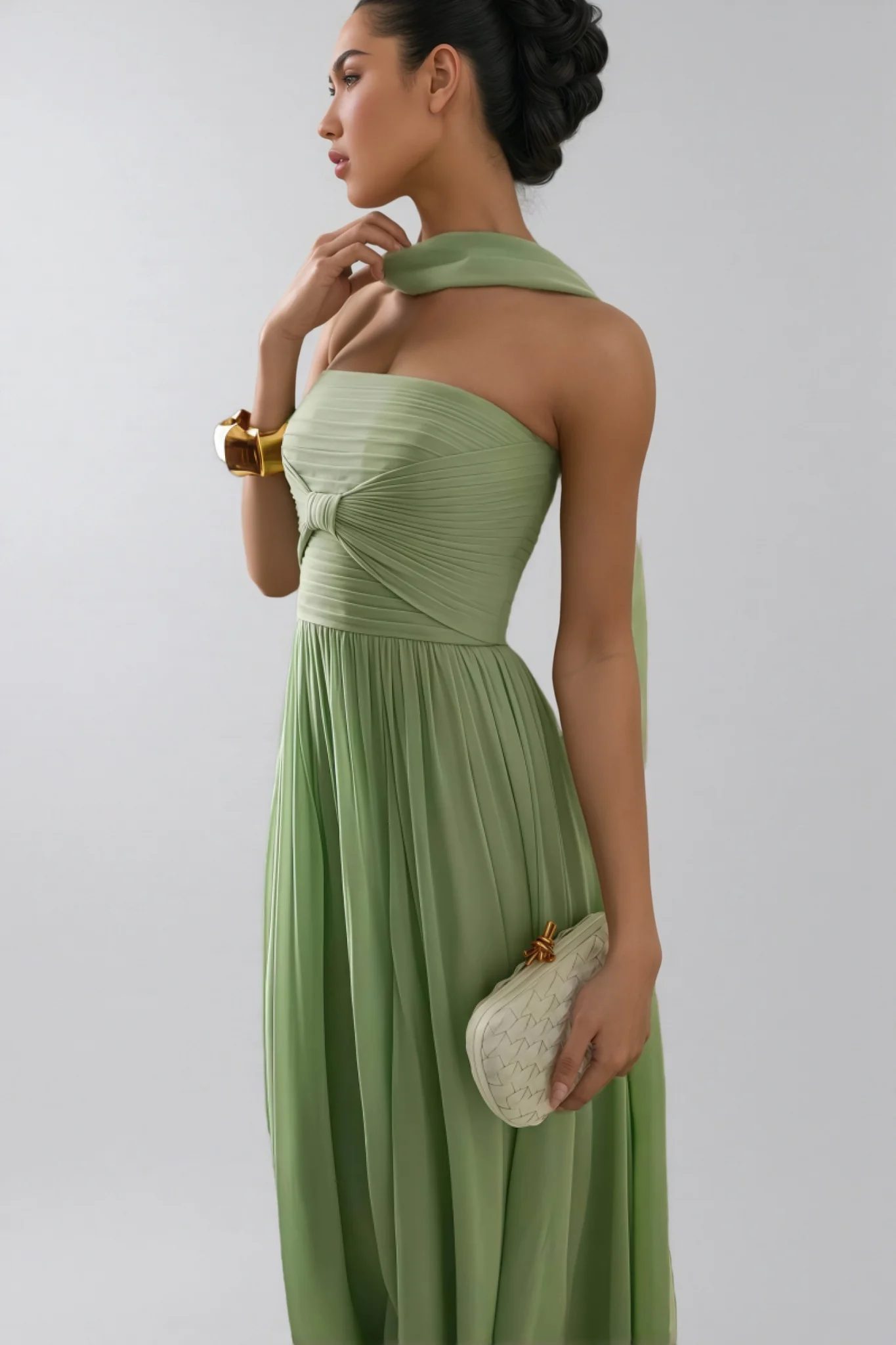 Bellke Green Pleated Strapless Maxi Dress - luluinthesky