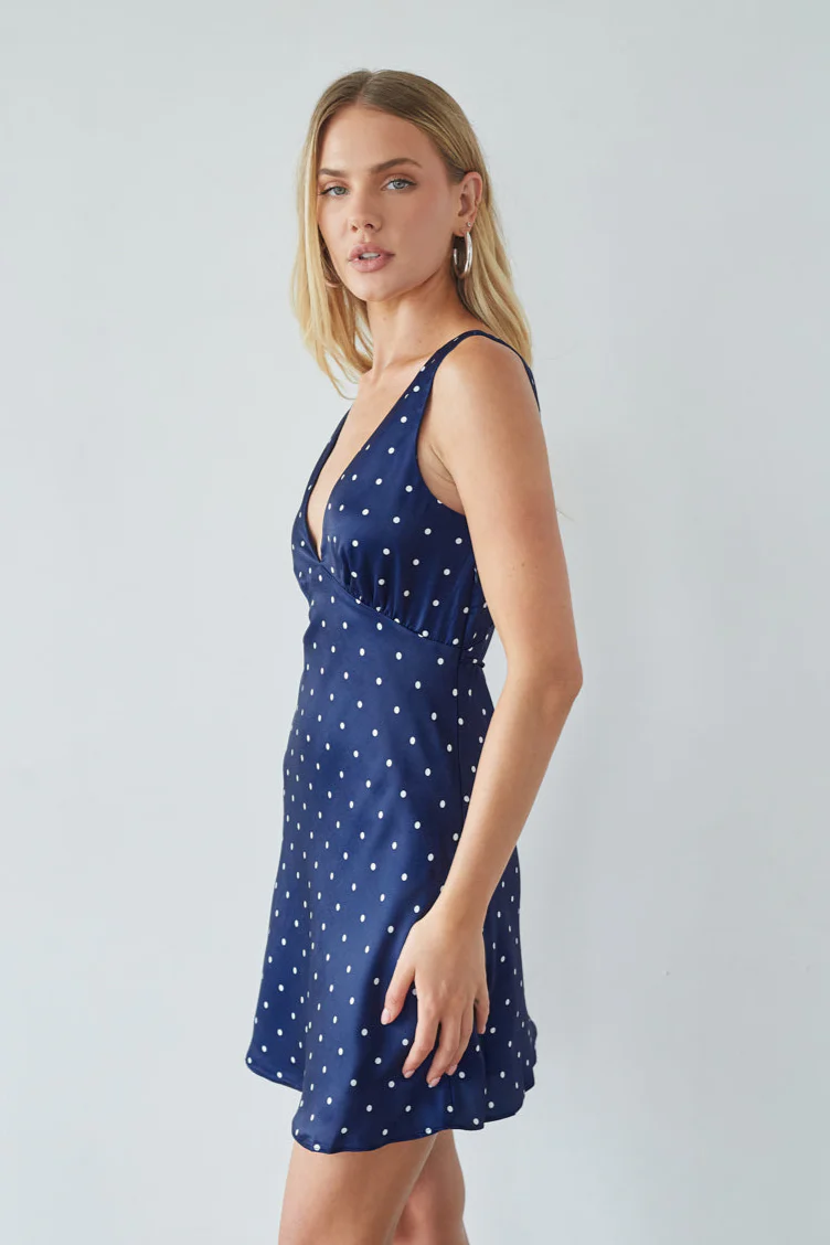 Annie Polka Dot Satin Mini Dress - luluinthesky