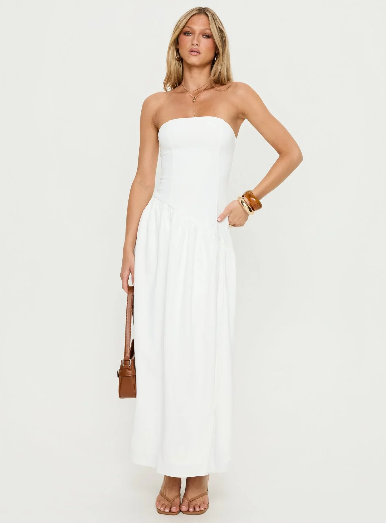 Meredithe Strapless Maxi Dress White - luluinthesky