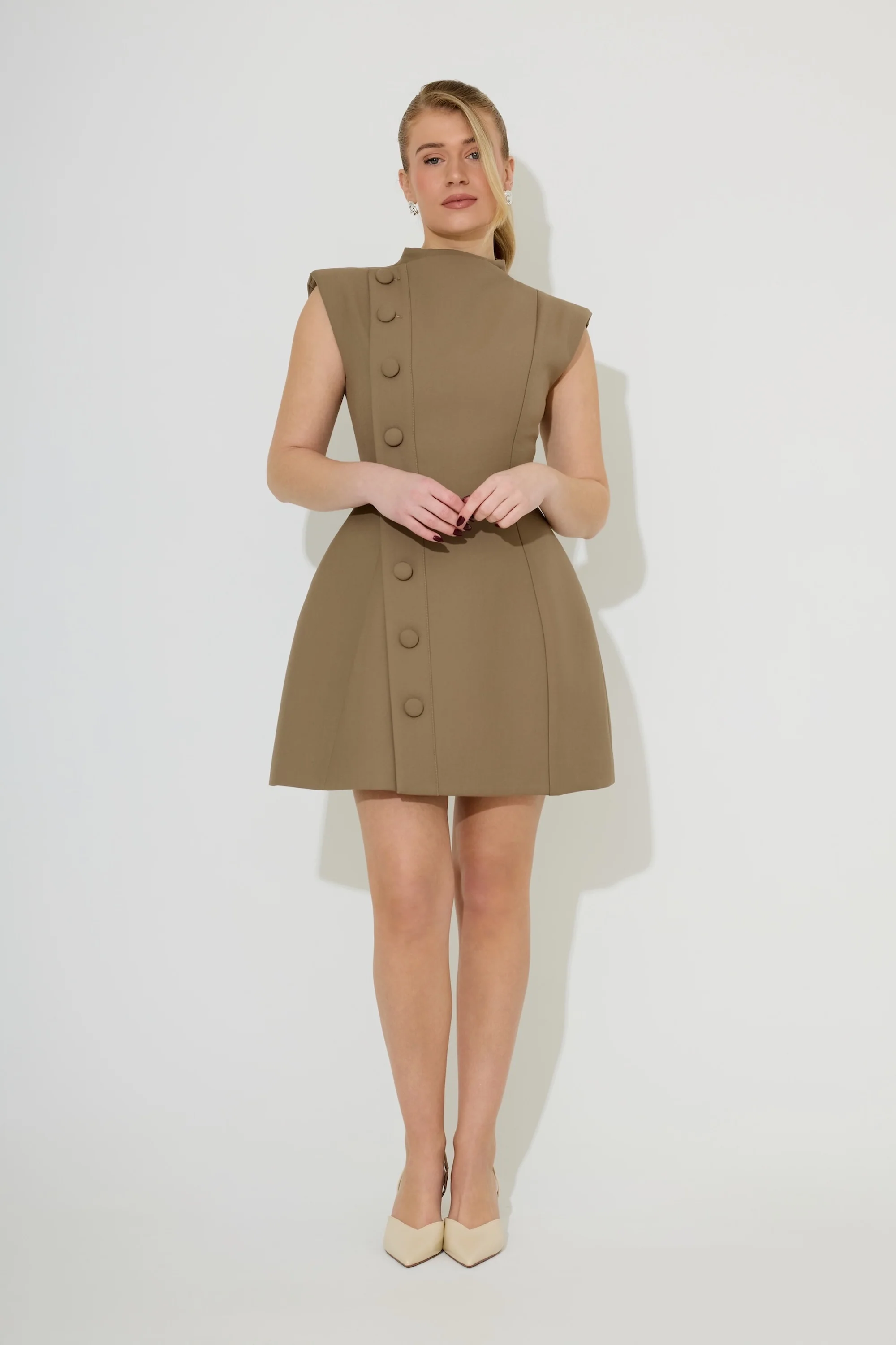 Sleeveless Button Detail Mini Dress