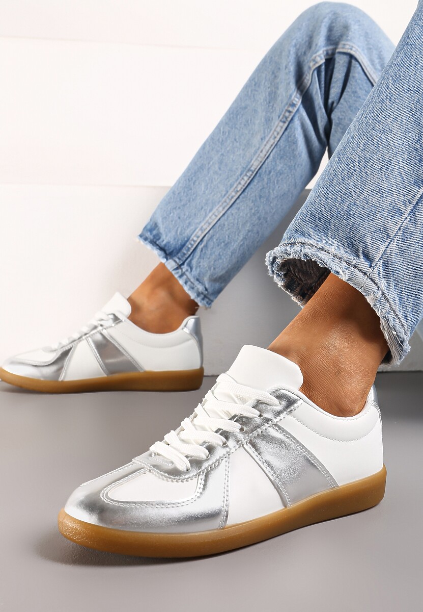Niebiesko-Białe Sneakersy Tenisówki z Ozdobnymi Przeszyciami Sumina