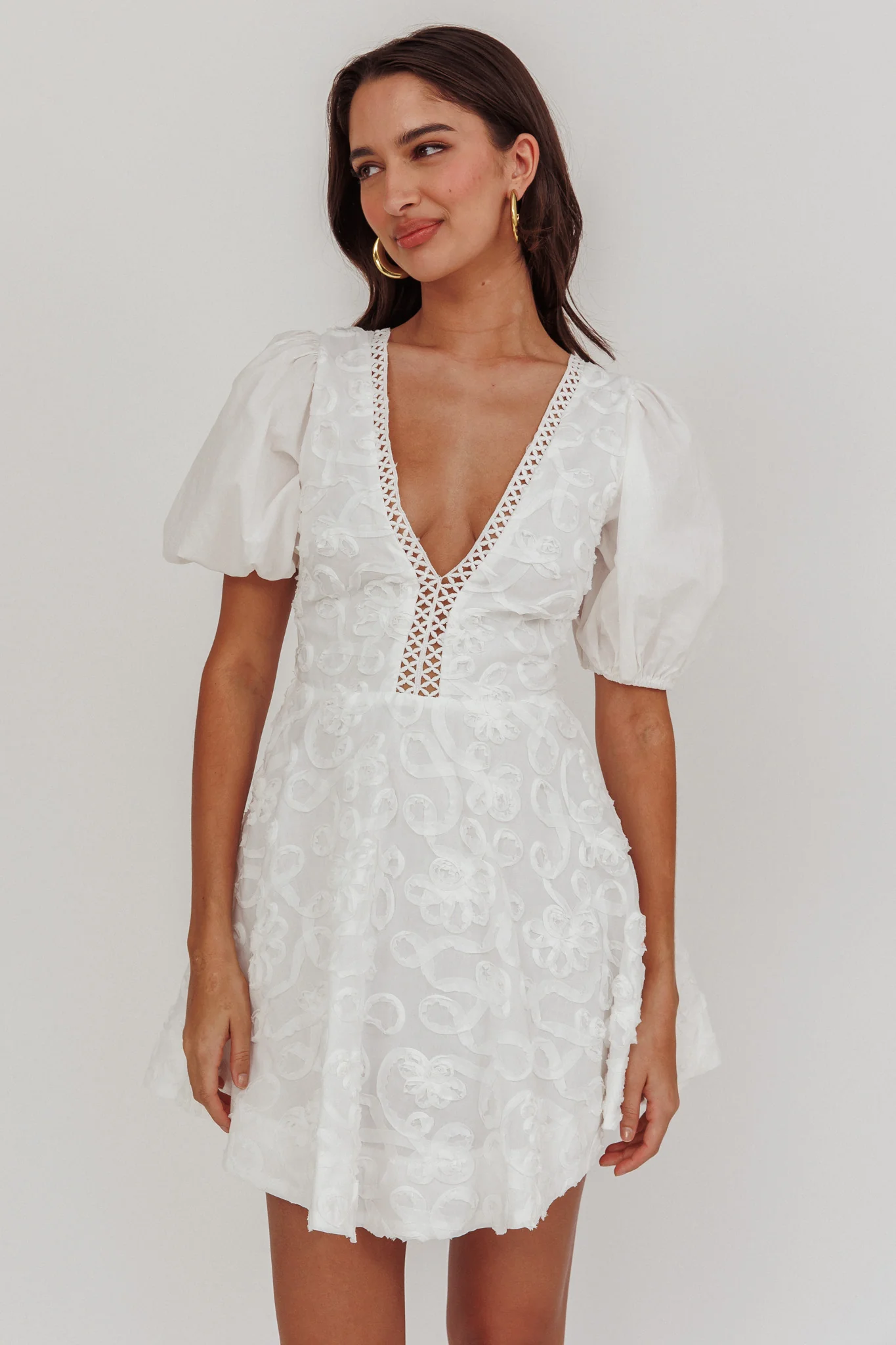 Samsara Puff Sleeve Mini Dress White - luluinthesky