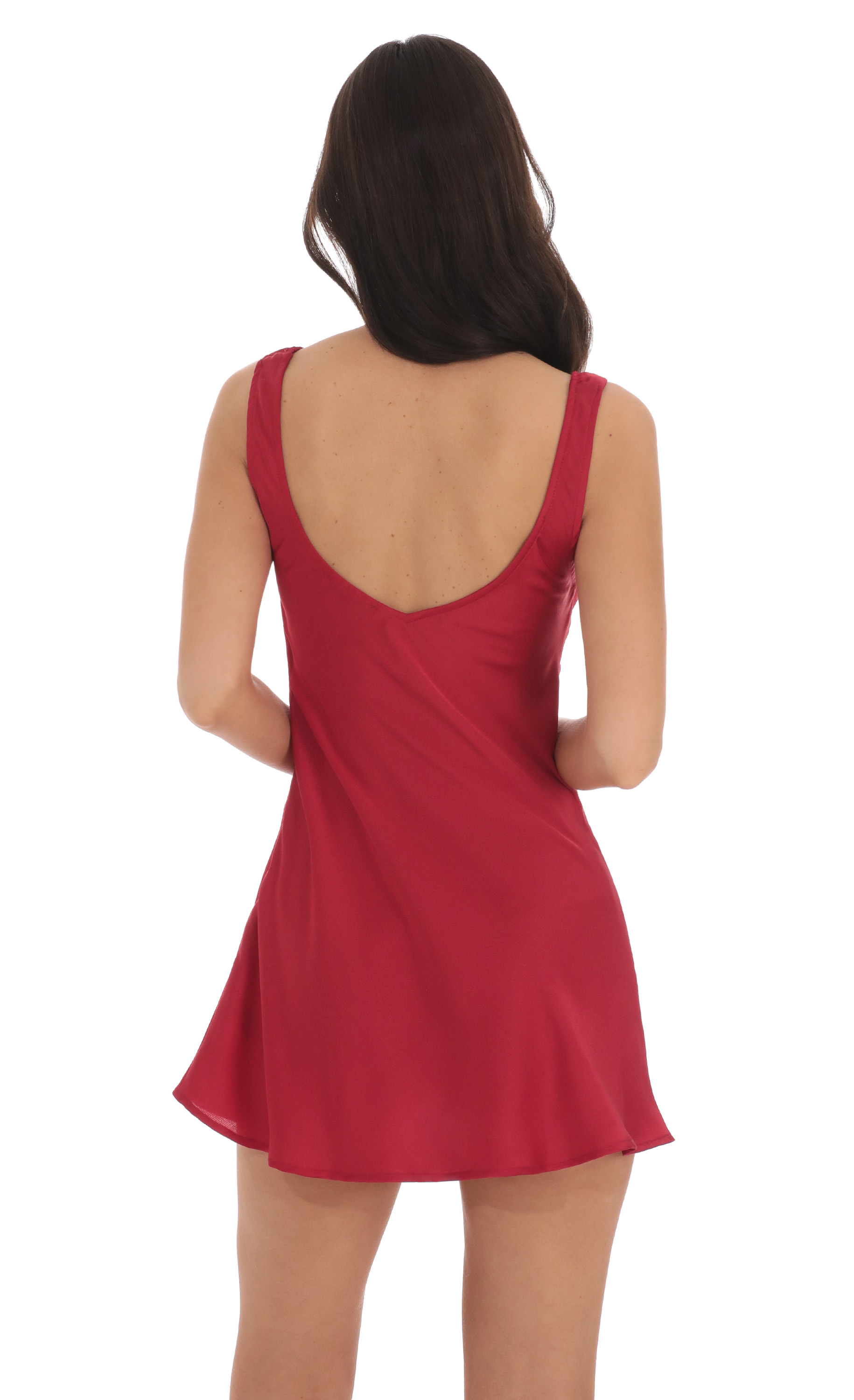 Satin V-Neck Dress in Red - luluinthesky