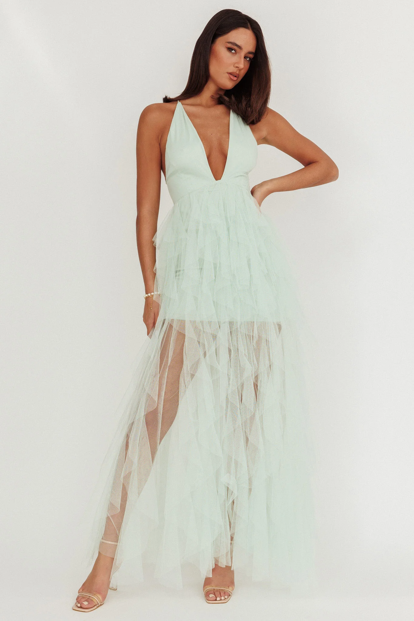 Auguste Cascading Frill Maxi Dress Mint - luluinthesky