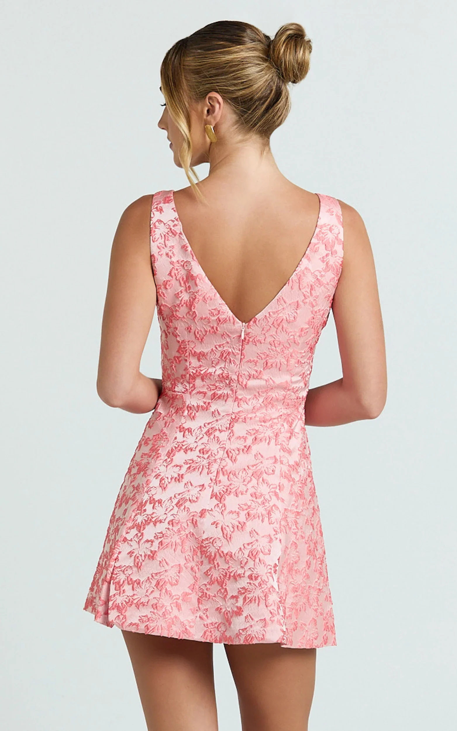 Courtney Mini Dress - Boat Neck Fit and Flare Dress in Pink - FASHION NOB